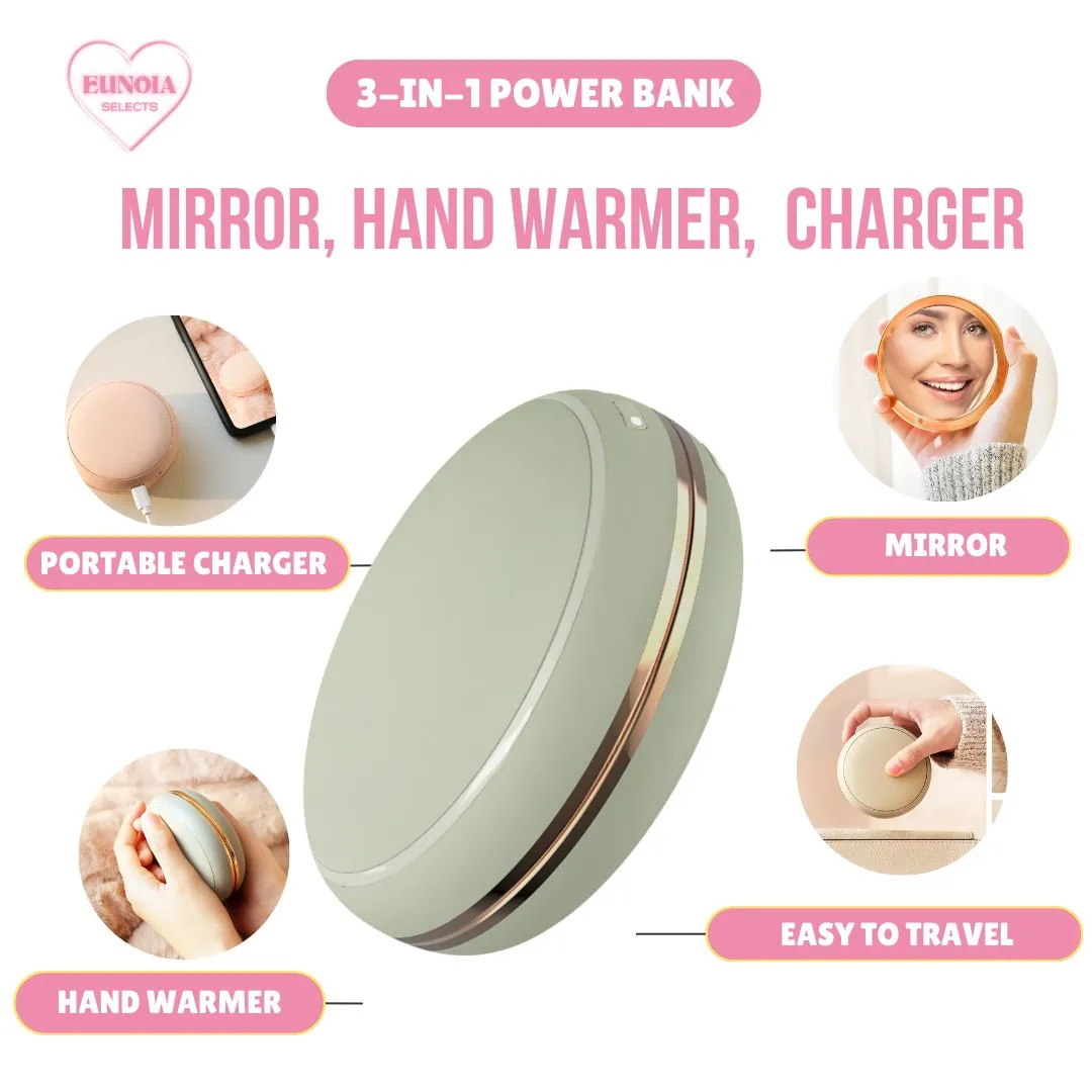 DORAYAKI 3-IN-1 Power Bank: 10,000 mAH Portable Charger, Hand Warmer, Mirror