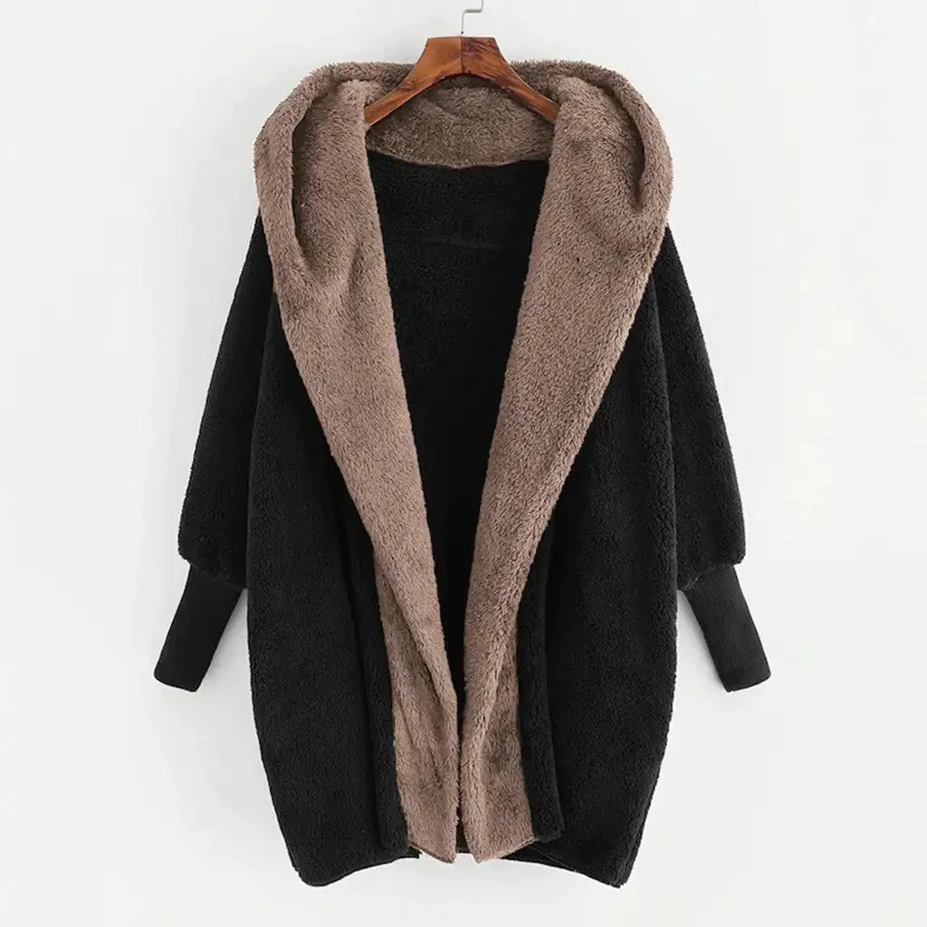 Double-Sided Velvet Hooded Loose Cardigan Coat