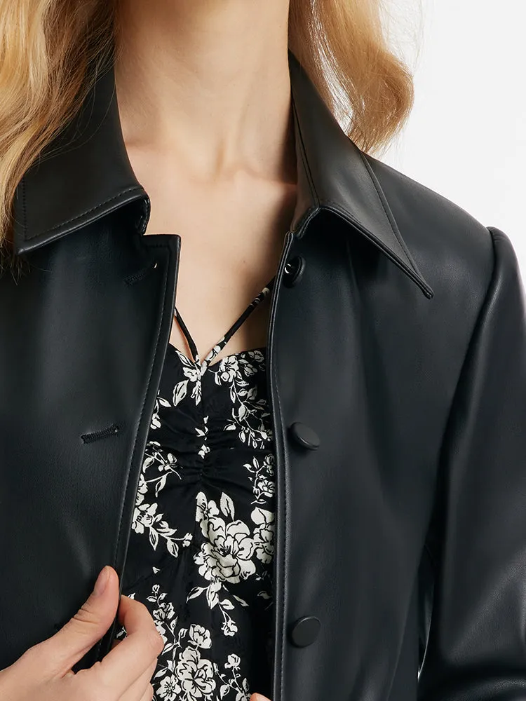 Eco-Friendly Leather Lapel Women Crop Jacket