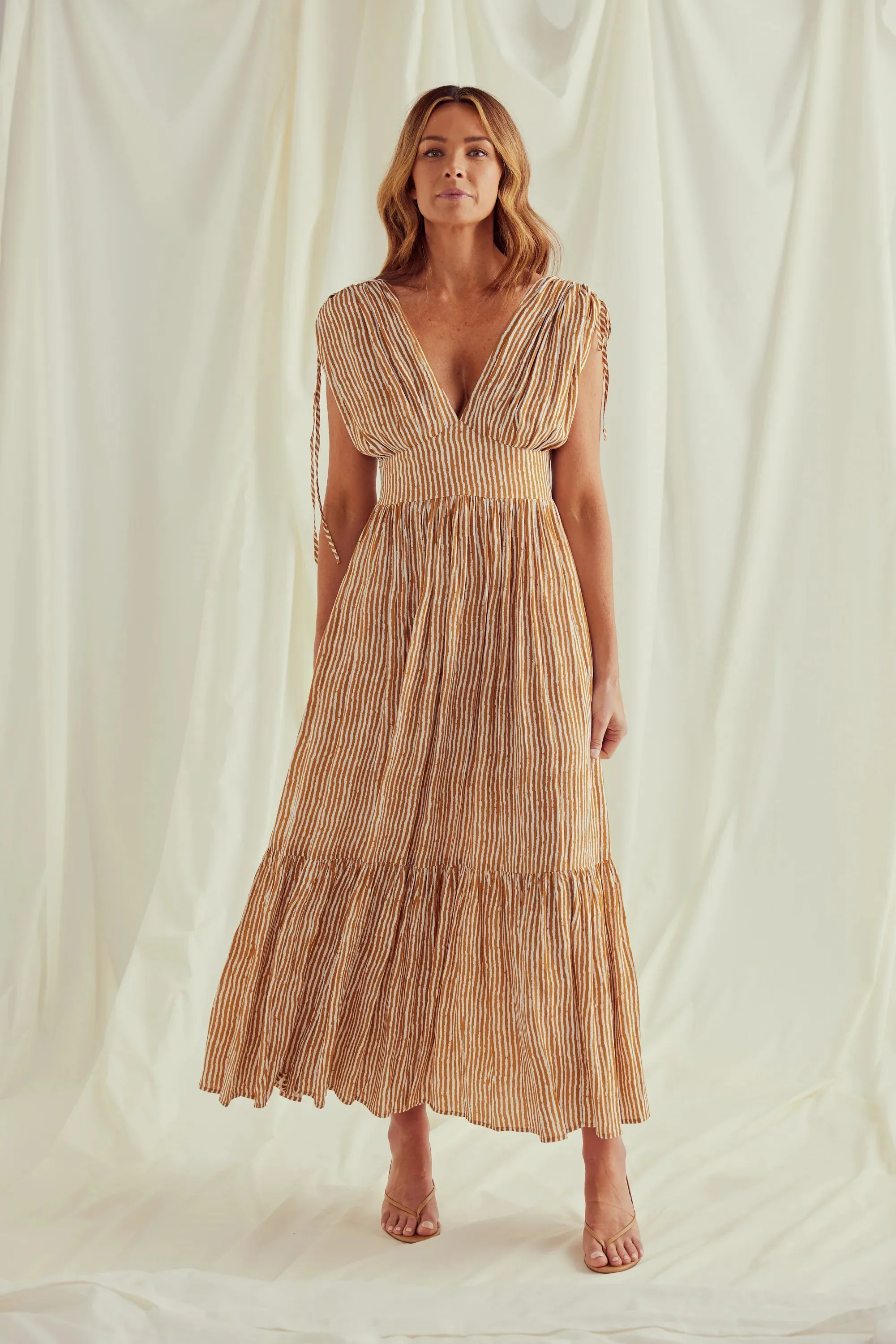 Ellody Dress in Tan Stripe