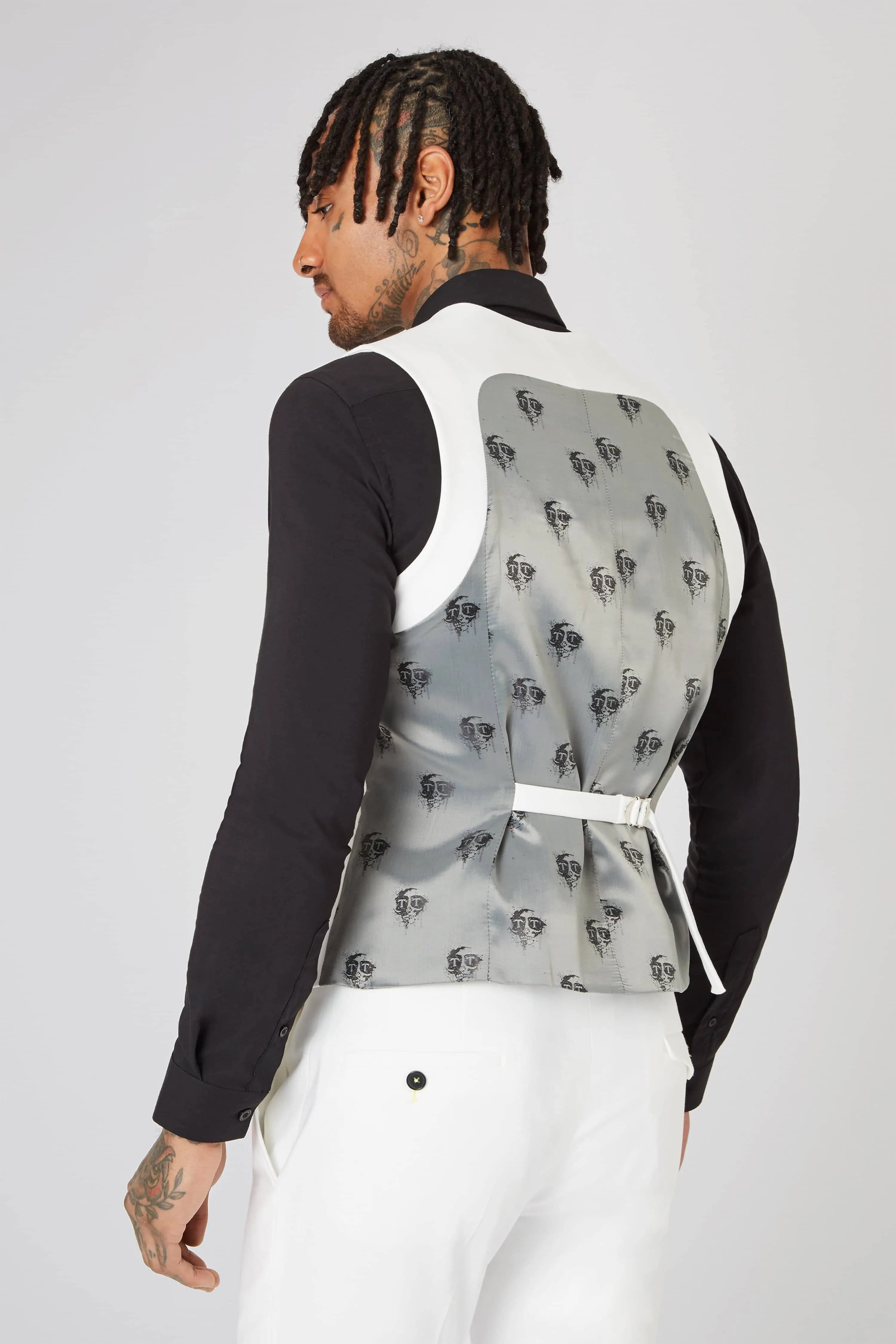 Ellroy Skinny Fit White Cotton Waistcoat - ARCHIVE