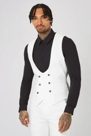 Ellroy Skinny Fit White Cotton Waistcoat - ARCHIVE