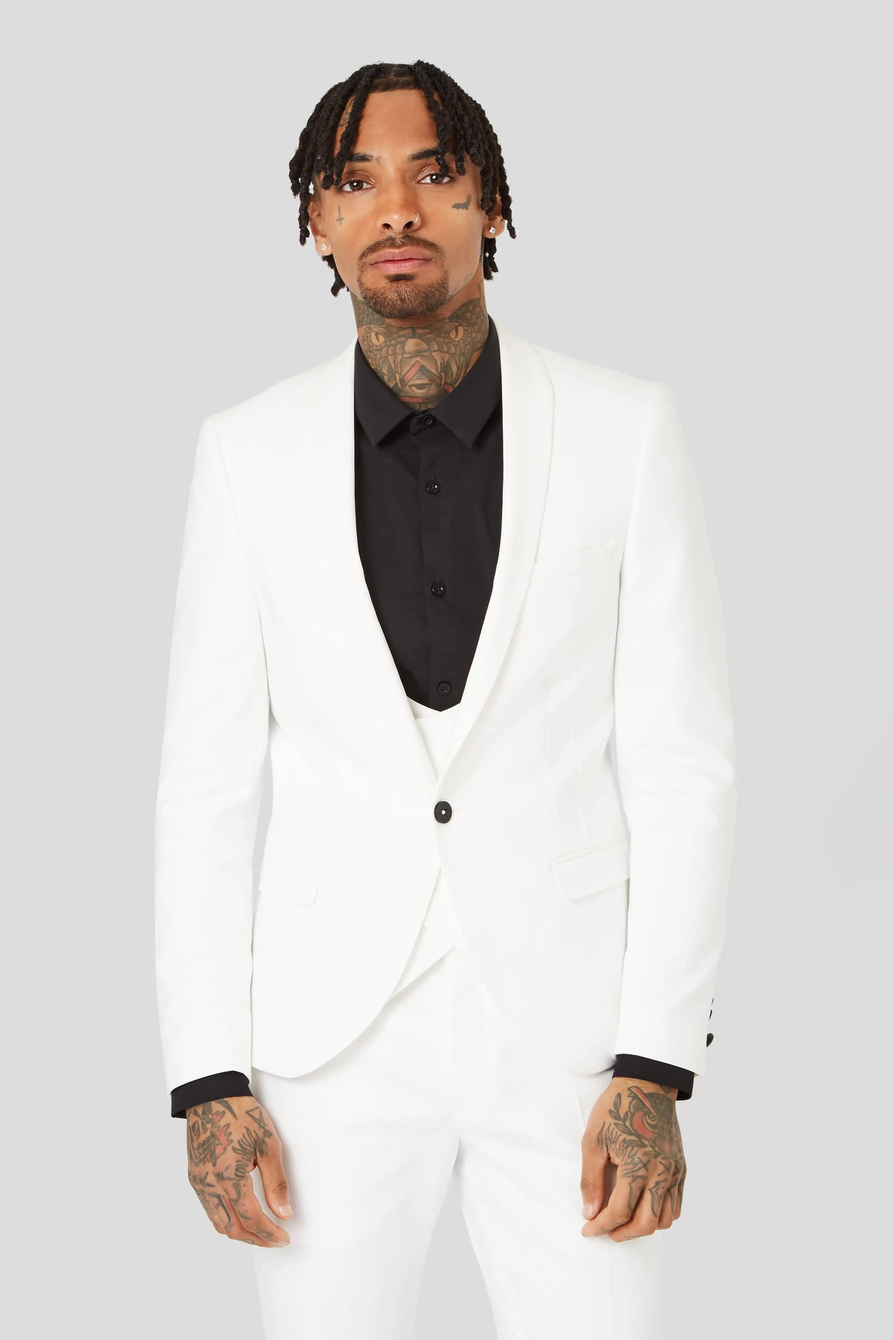 Ellroy Skinny Fit White Cotton Waistcoat - ARCHIVE