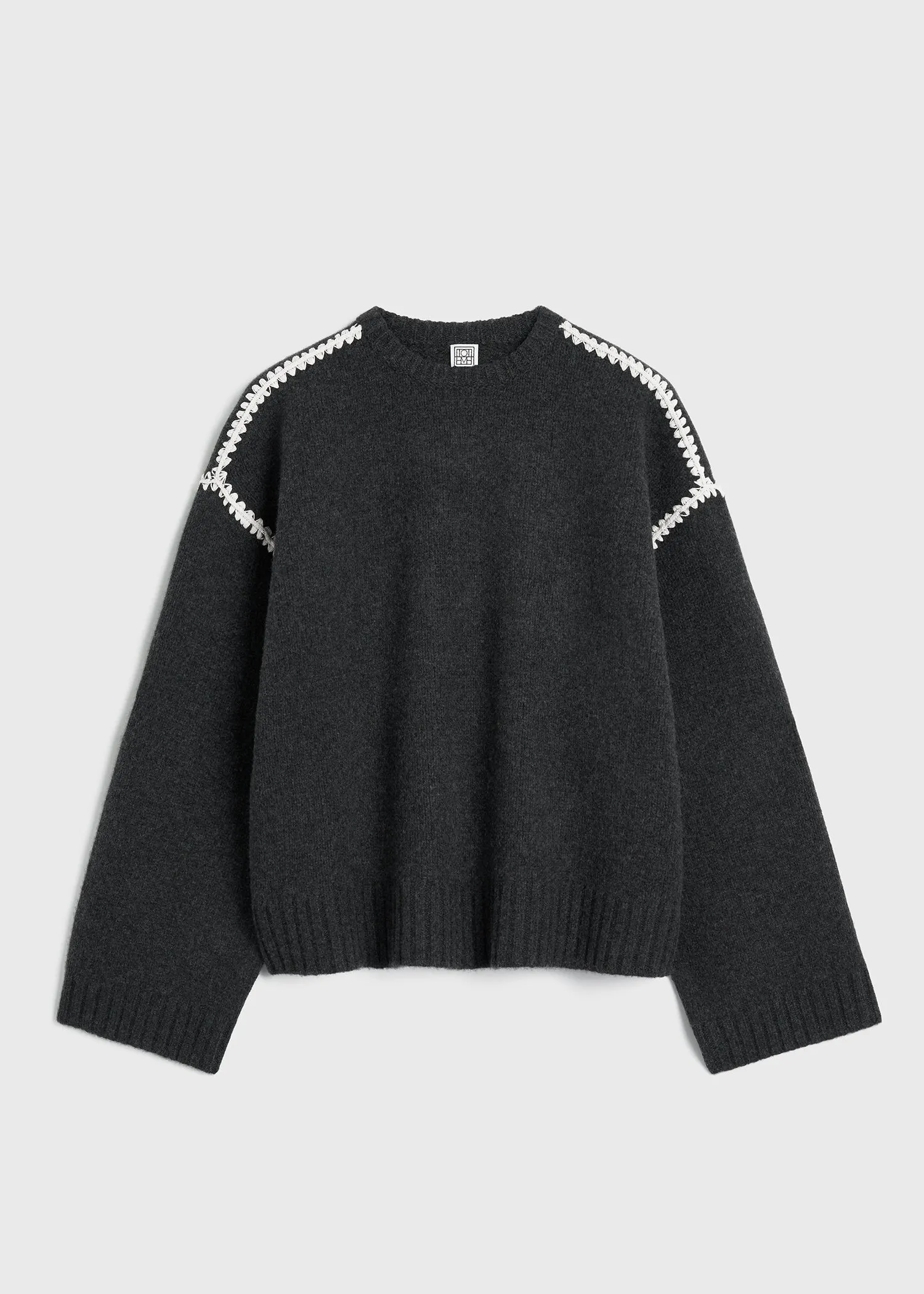 Embroidered wool cashmere knit grey melange