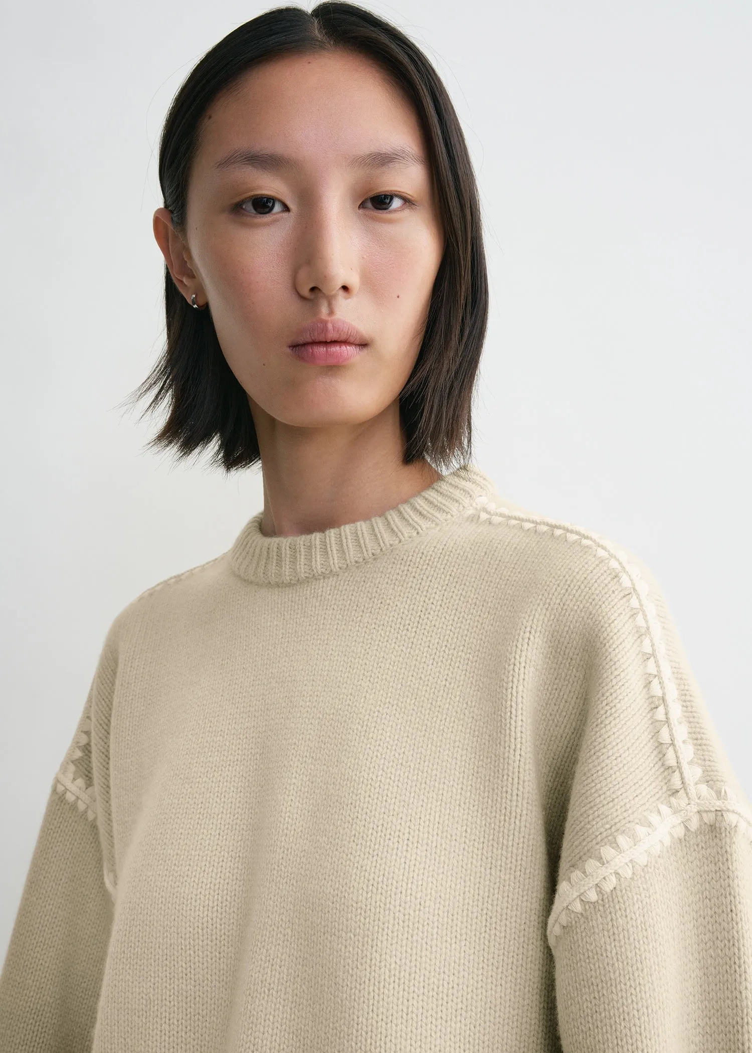 Embroidered wool cashmere knit harvest