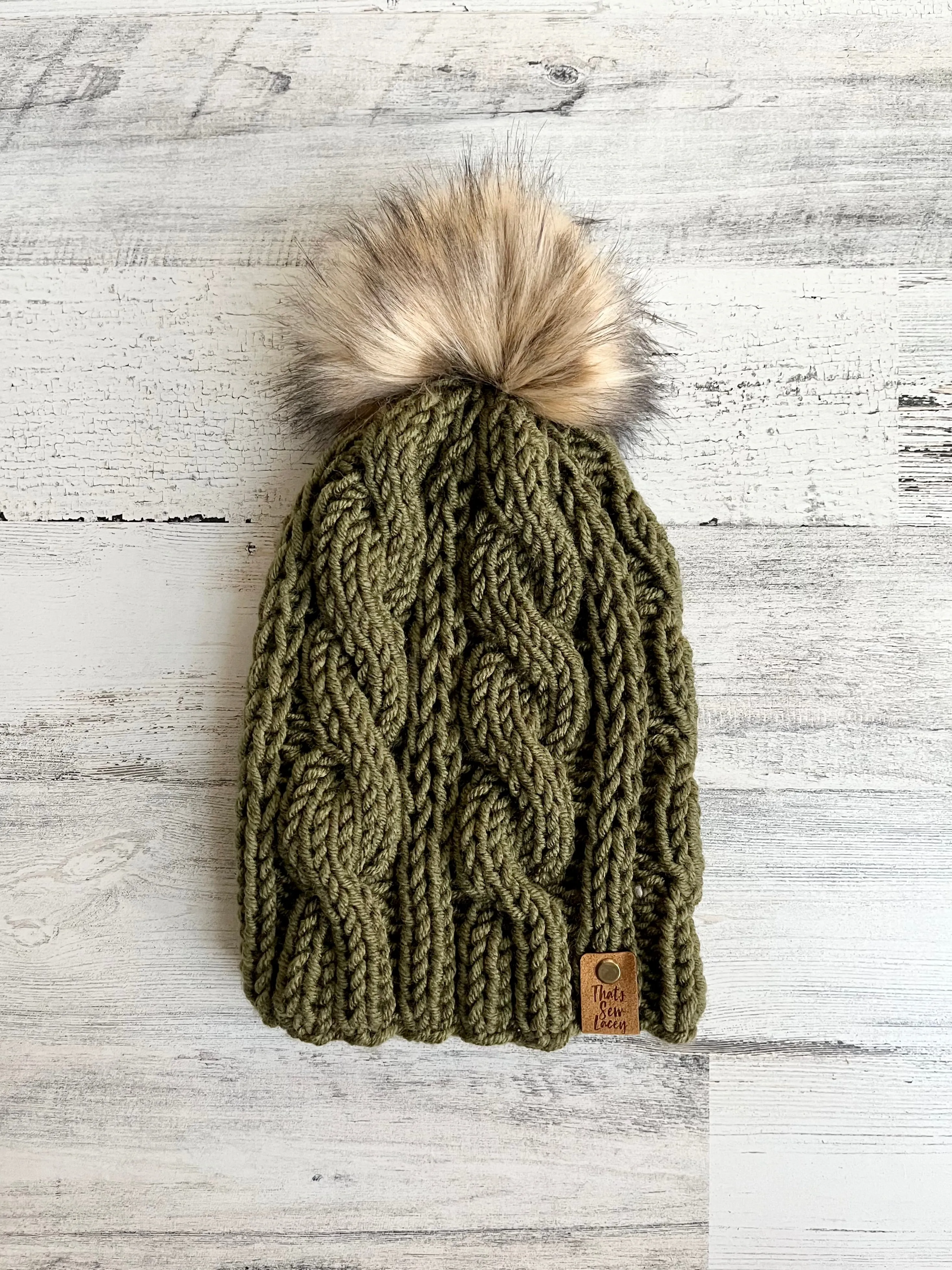 Eternity Cabled Beanie with Faux Fur Pom