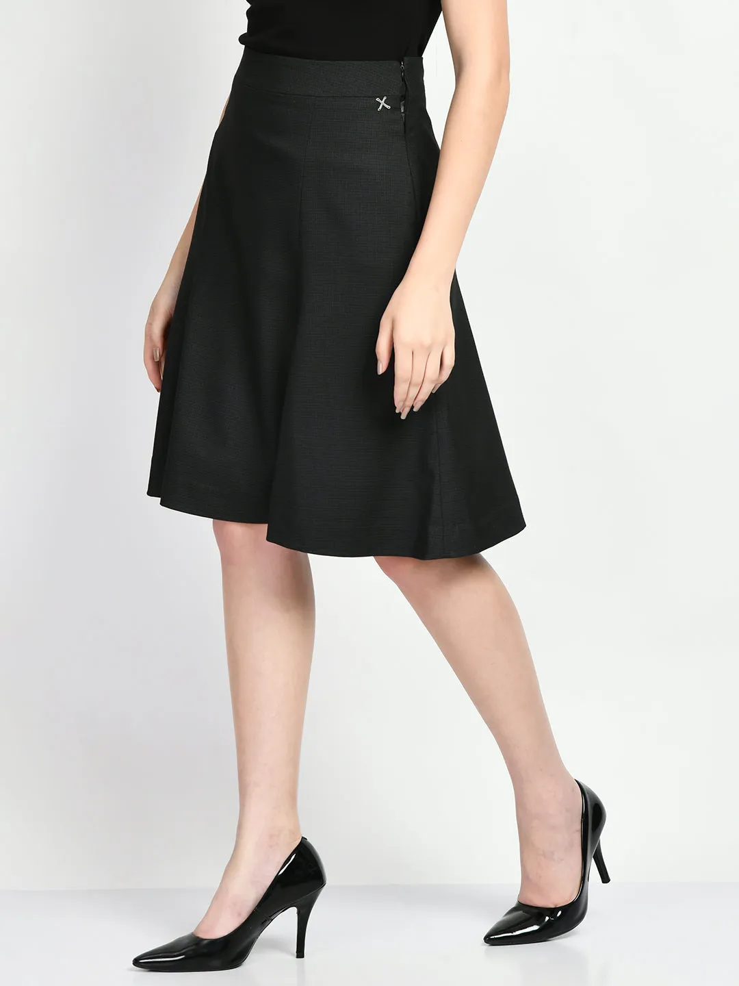 Exude Decisiveness Checked A-line Skirt (Black)