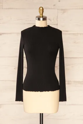 Faaset Black | Ribbed Top w/ Stand Collar