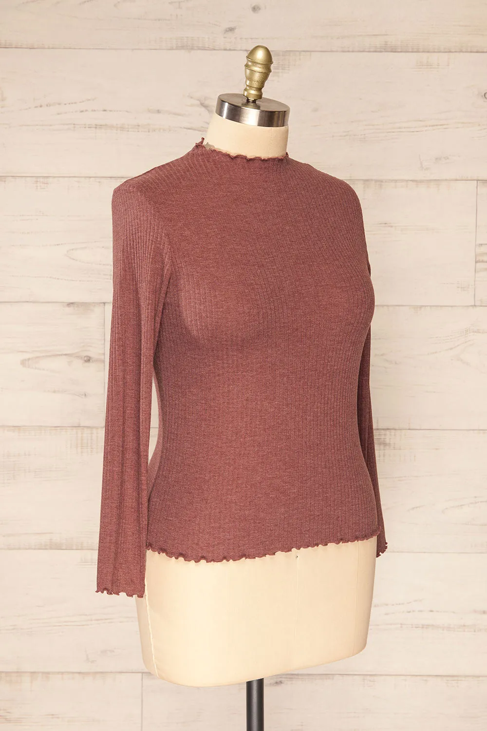 Faaset Mauve | Ribbed Top w/ Stand Collar