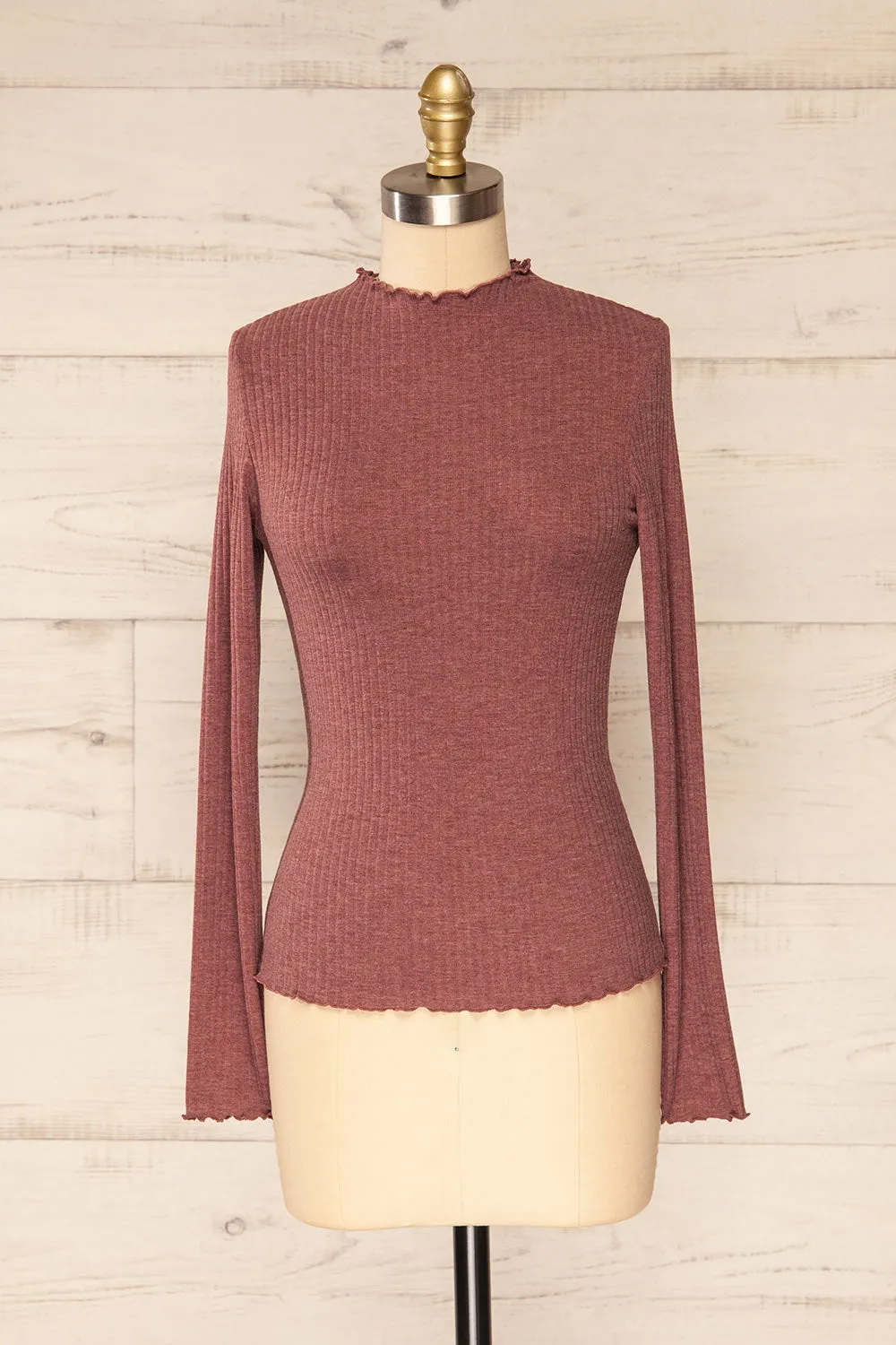 Faaset Mauve | Ribbed Top w/ Stand Collar