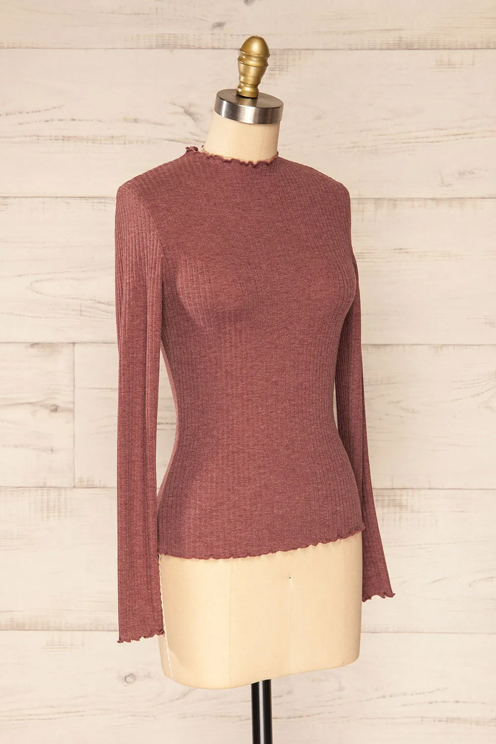 Faaset Mauve | Ribbed Top w/ Stand Collar