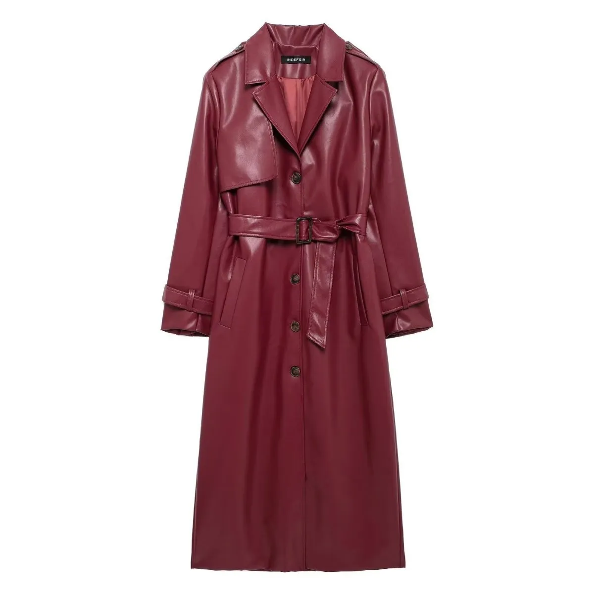 Faux Leather Lapel Coat (MS075)