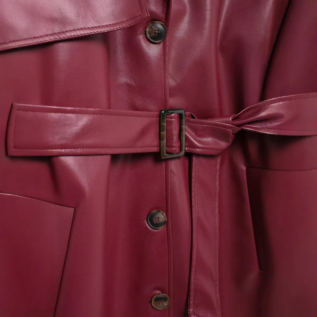 Faux Leather Lapel Coat (MS075)