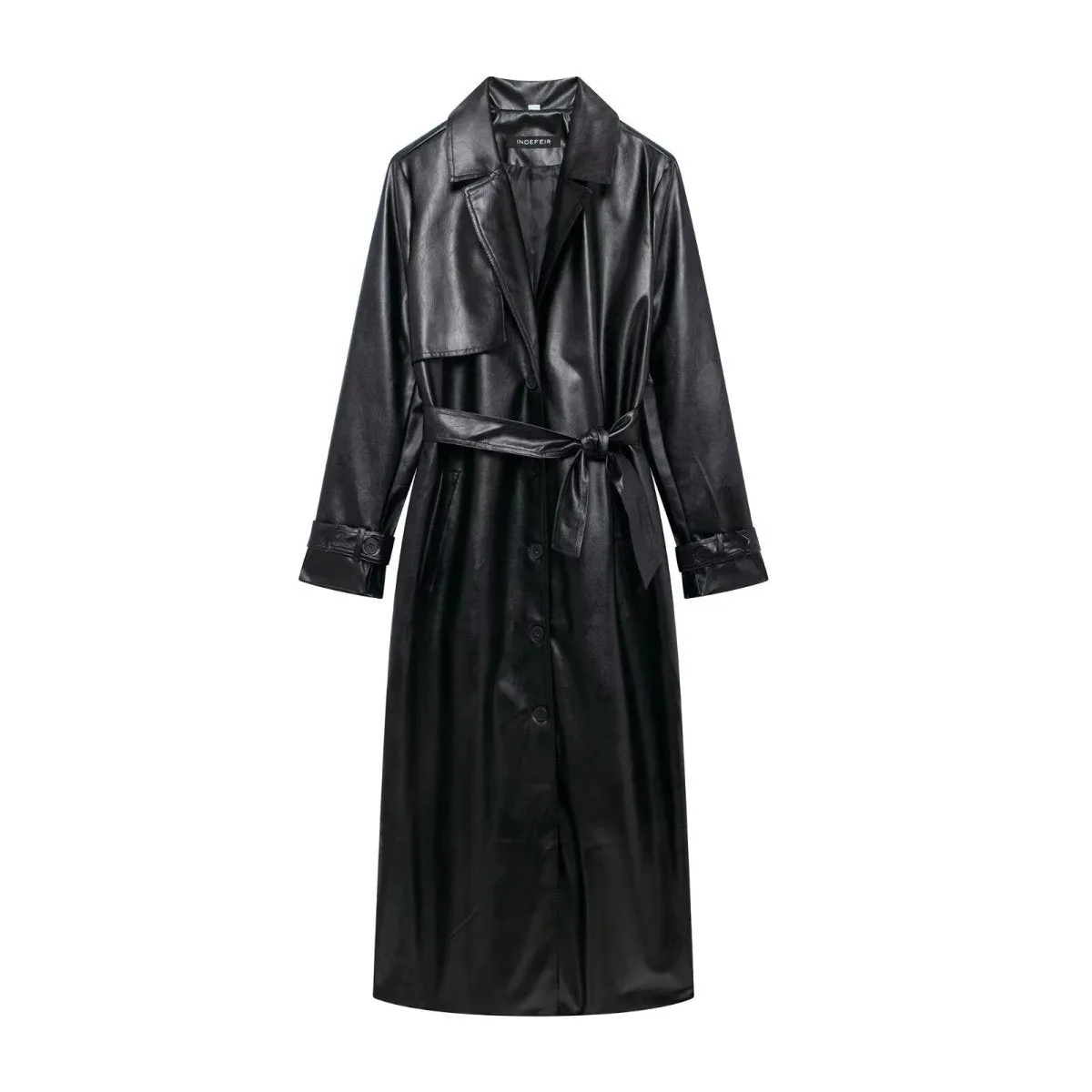 Faux Leather Lapel Coat (MS075)