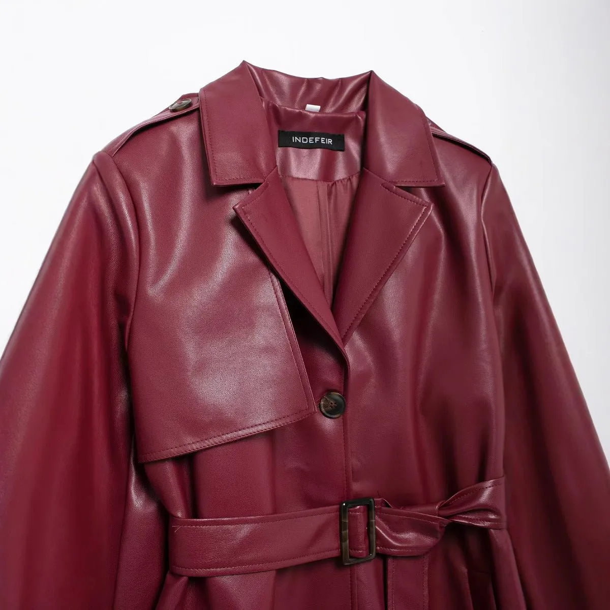 Faux Leather Lapel Coat (MS075)