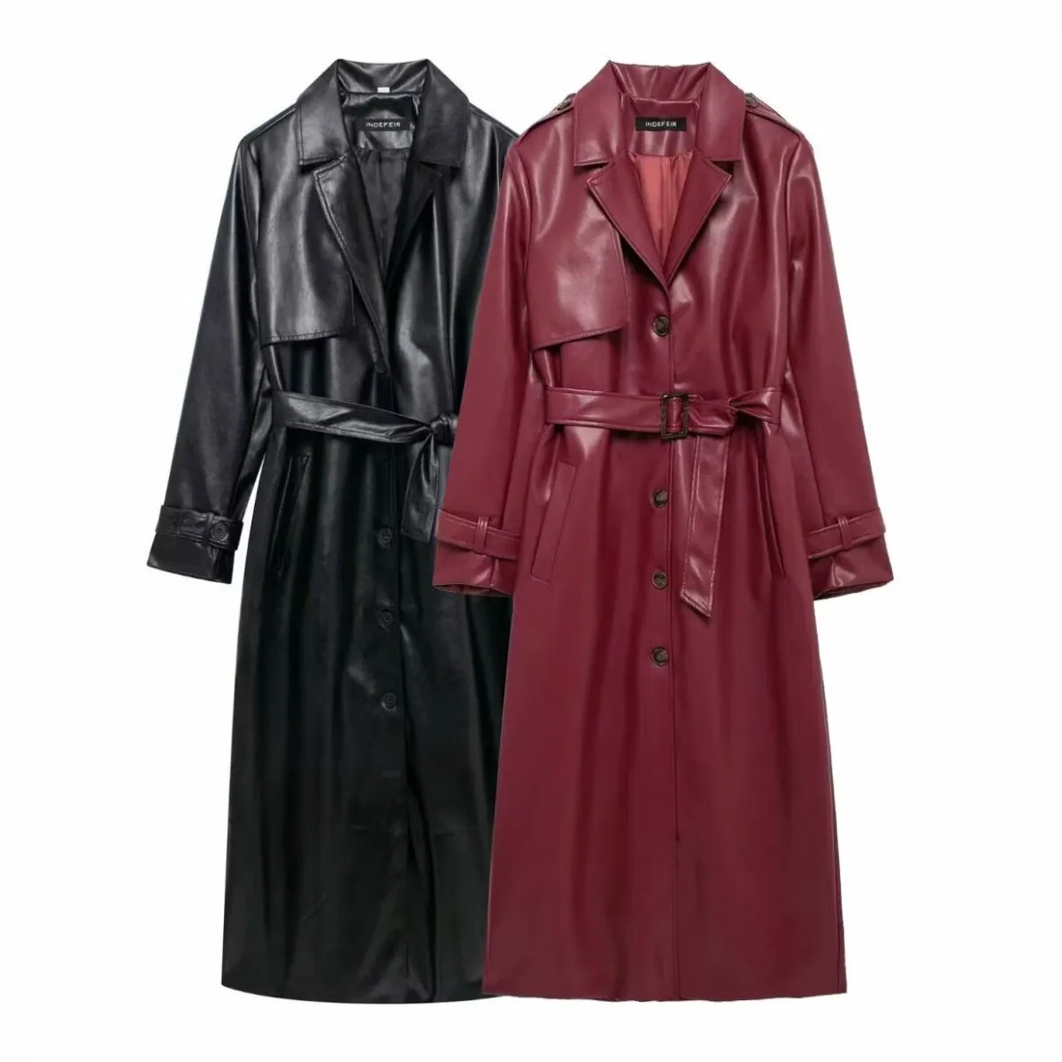 Faux Leather Lapel Coat (MS075)