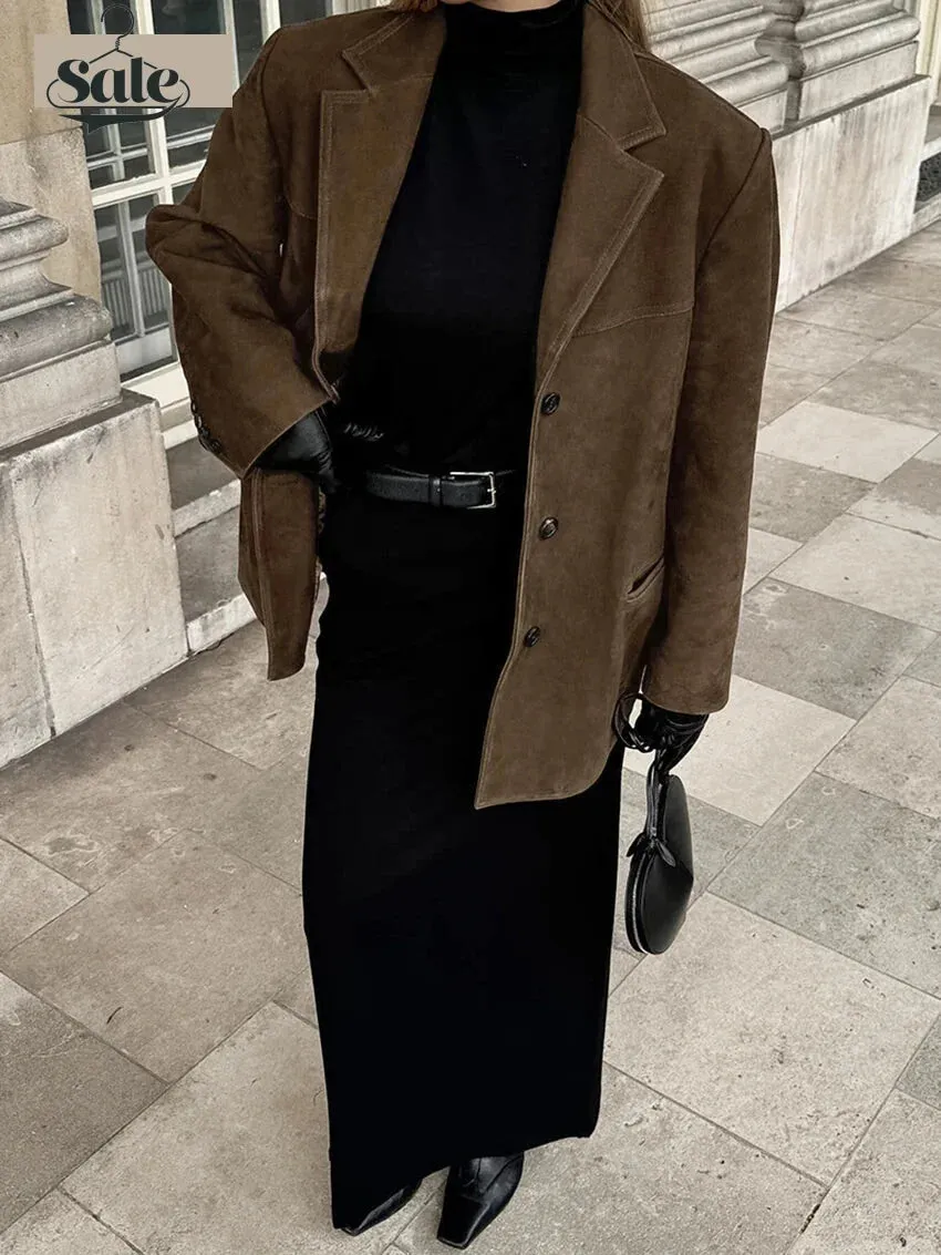 Faux Suede Brown Velvet Coat – Luxe Fall Fashion