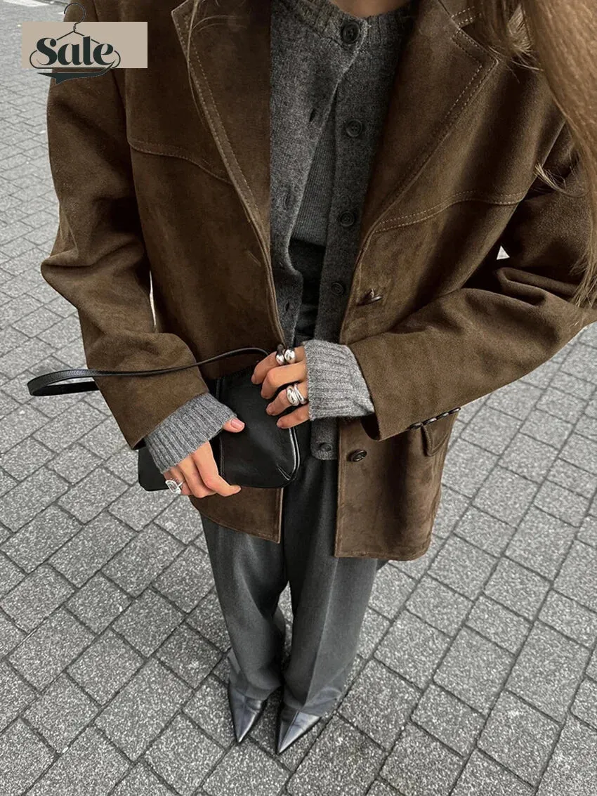 Faux Suede Brown Velvet Coat – Luxe Fall Fashion