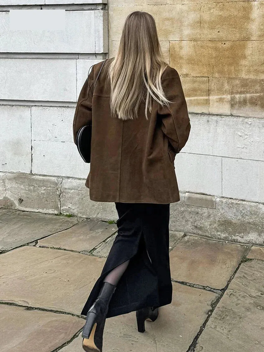 Faux Suede Brown Velvet Coat – Luxe Fall Fashion