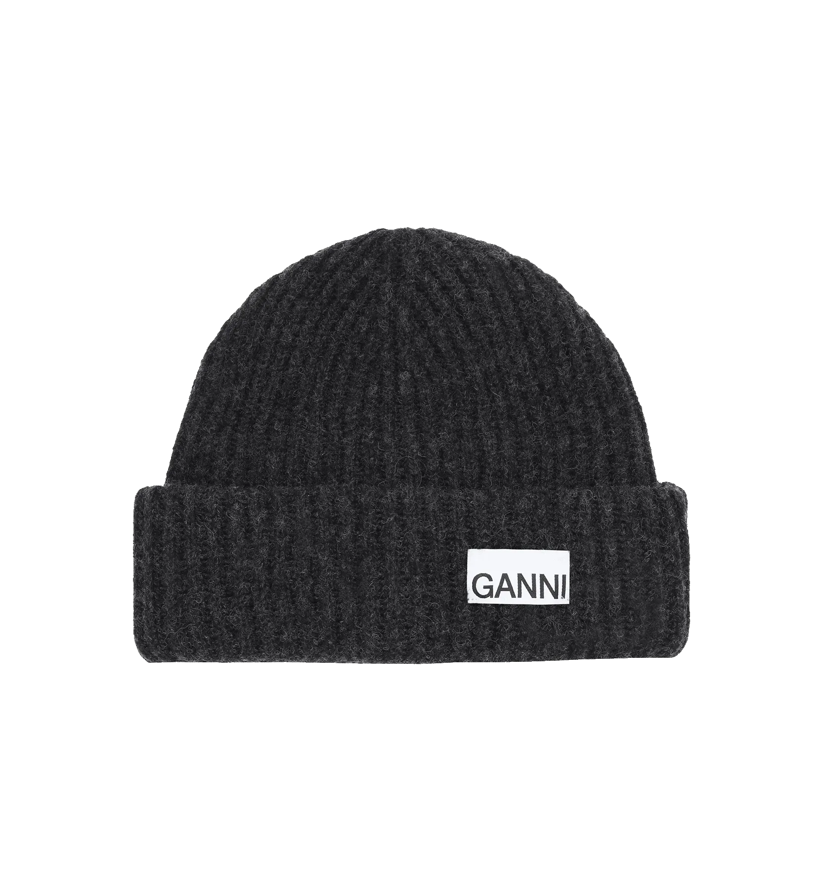 GANNI Black Structured Rib Beanie