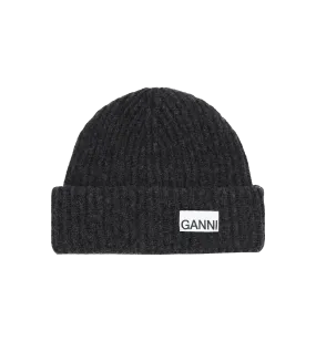 GANNI Black Structured Rib Beanie