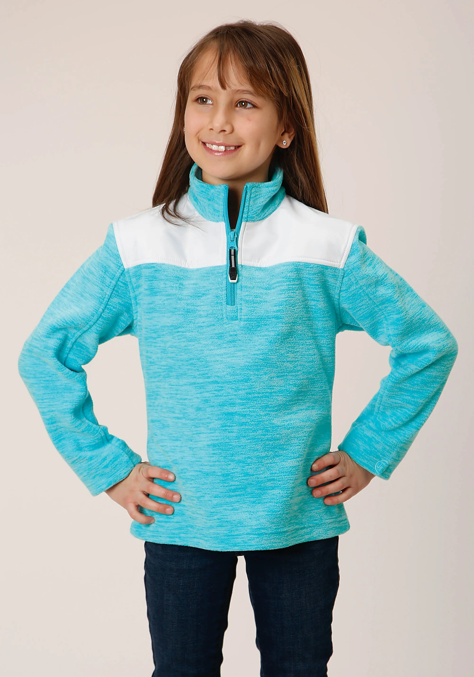 GIRLS  HTHR TURQ MICRO POLAR FLEECE PULLOVER