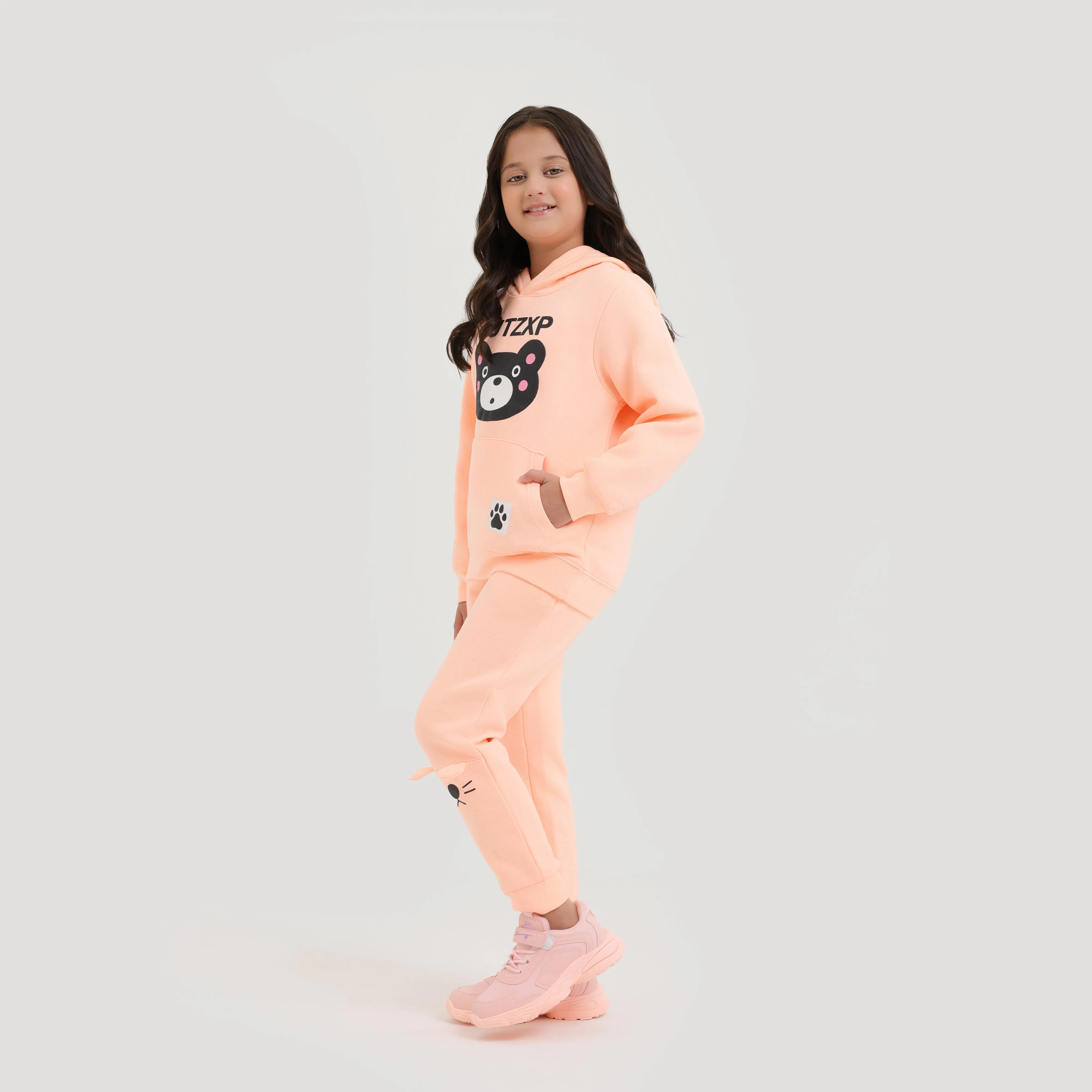 Girls Premium Quality Printed PEACH PULLOVER Fleece Track Suit