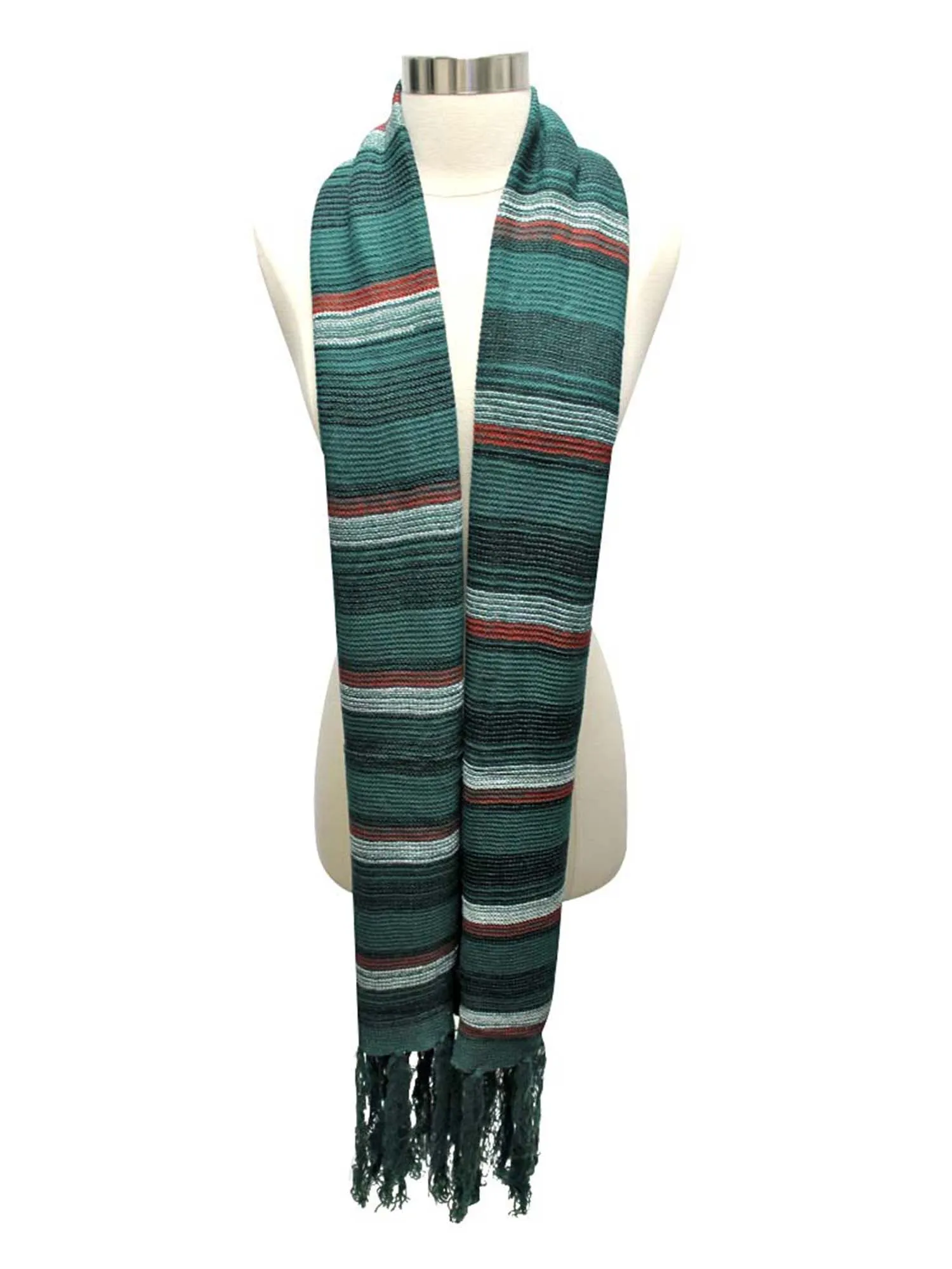 Green Orange White Bohemian Striped Knit Unisex Winter Scarf