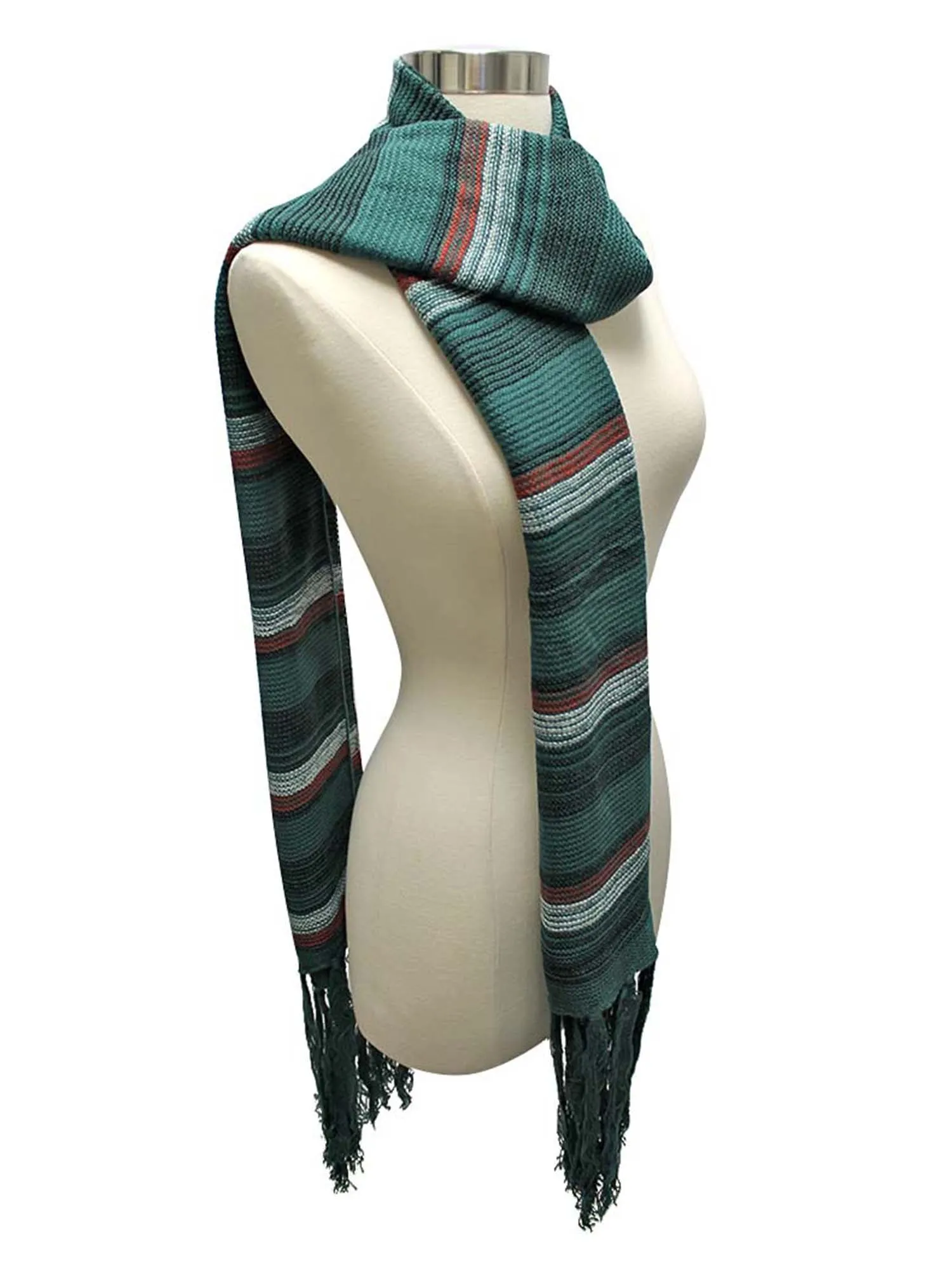 Green Orange White Bohemian Striped Knit Unisex Winter Scarf