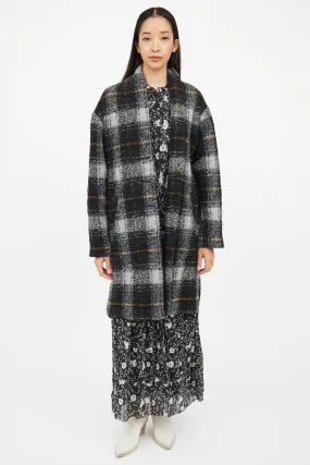 Grey Multi Colour Plaid Wool Coat