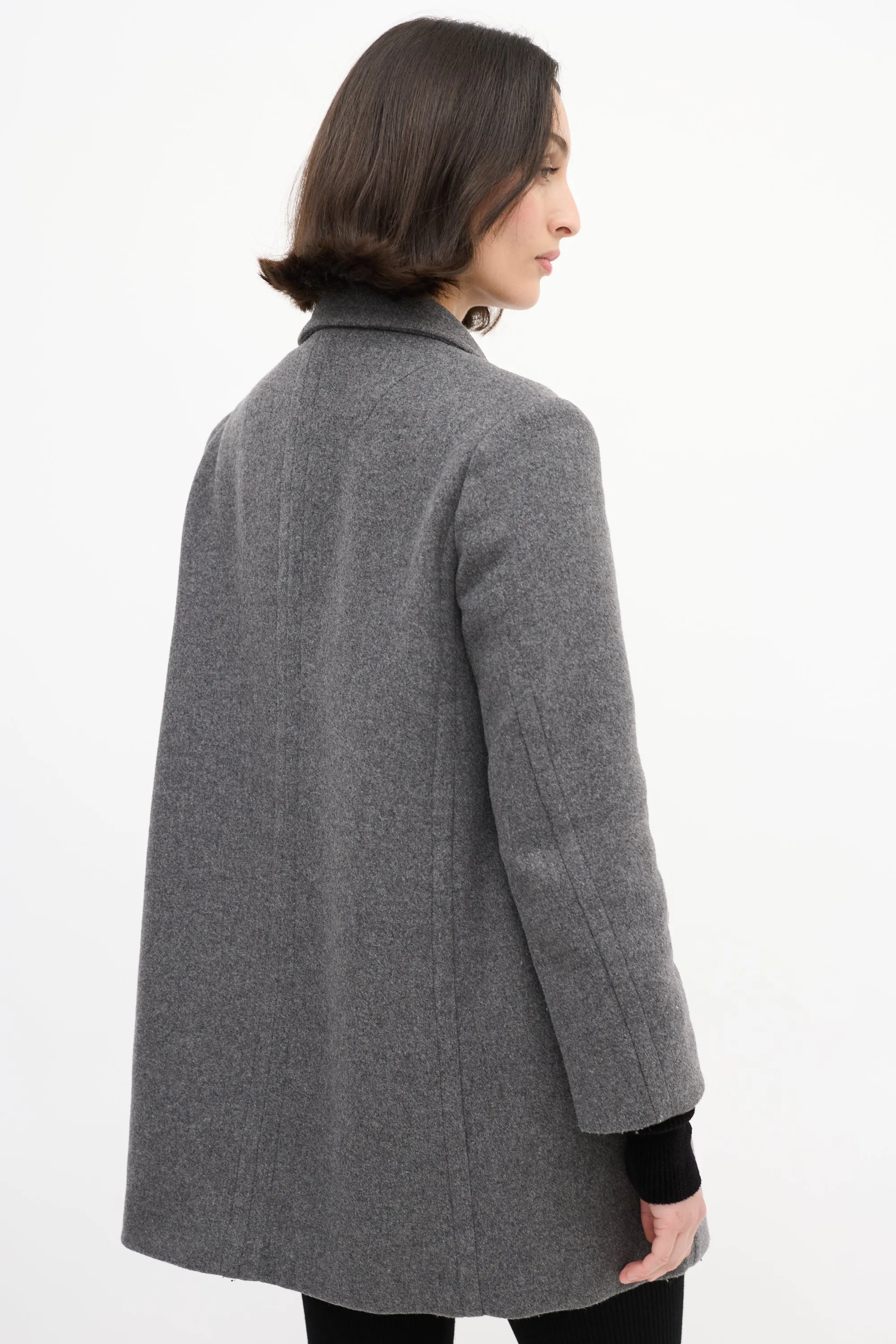 Grey Wool Mid Length Coat