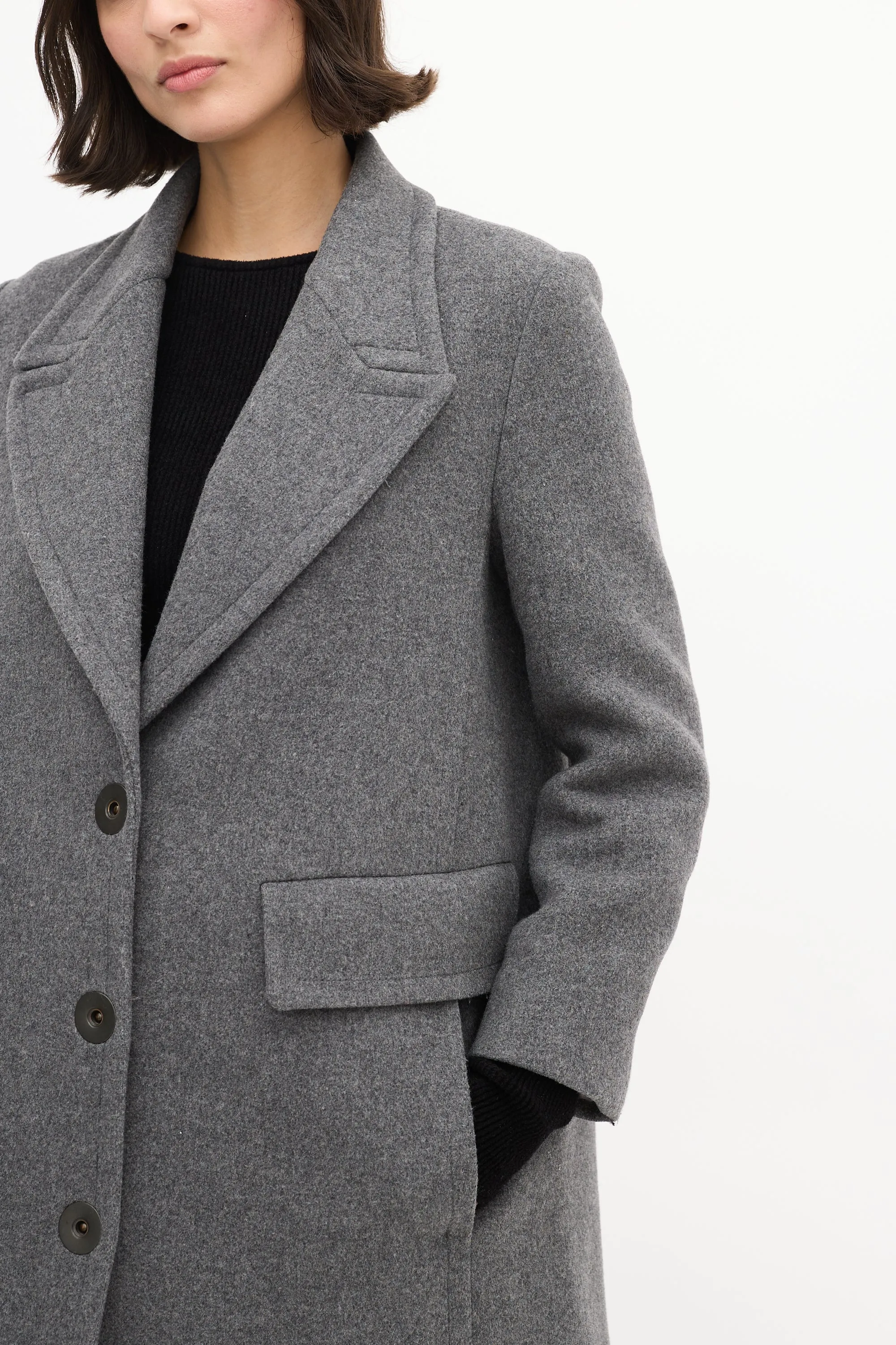 Grey Wool Mid Length Coat