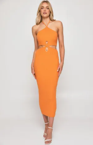 Halter Neck Knit Midi Dress with Loop Cut Out Details