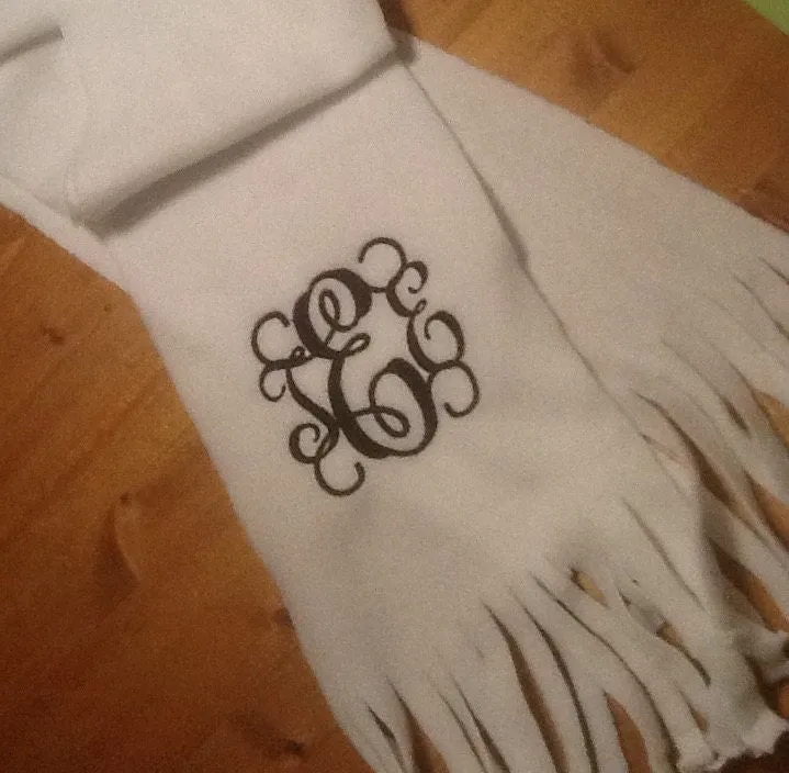 Handmade Monogram Fringe  Adult Fleece Scarf