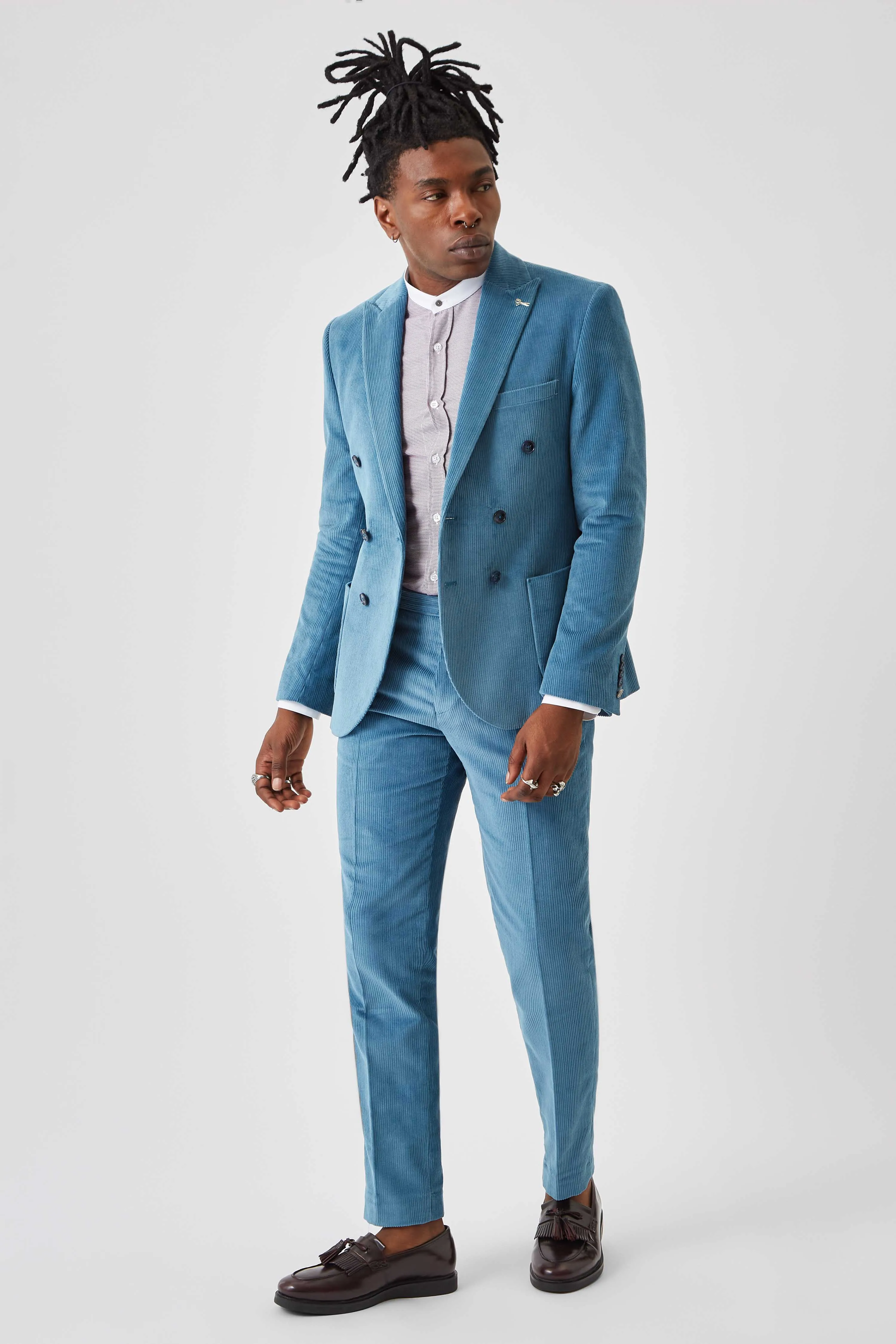 Harlesden Slim Fit Blue Corduroy Trousers - ARCHIVE