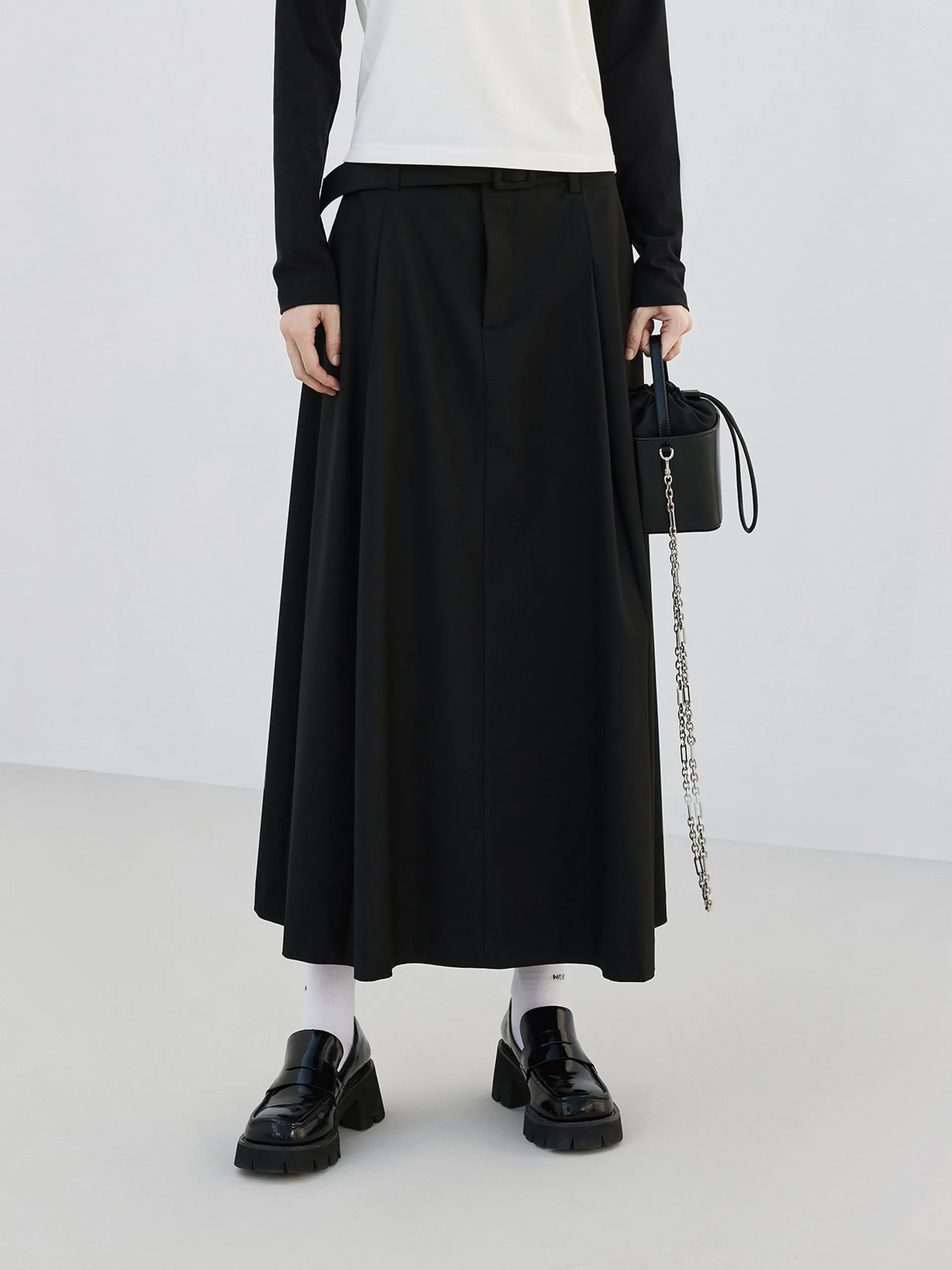 High Waist A Line Skirt with Belt