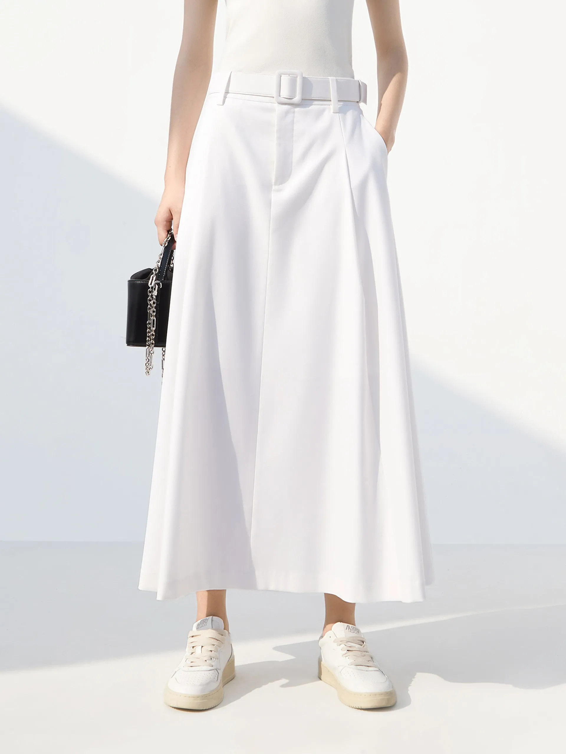 High Waist A Line Skirt with Belt