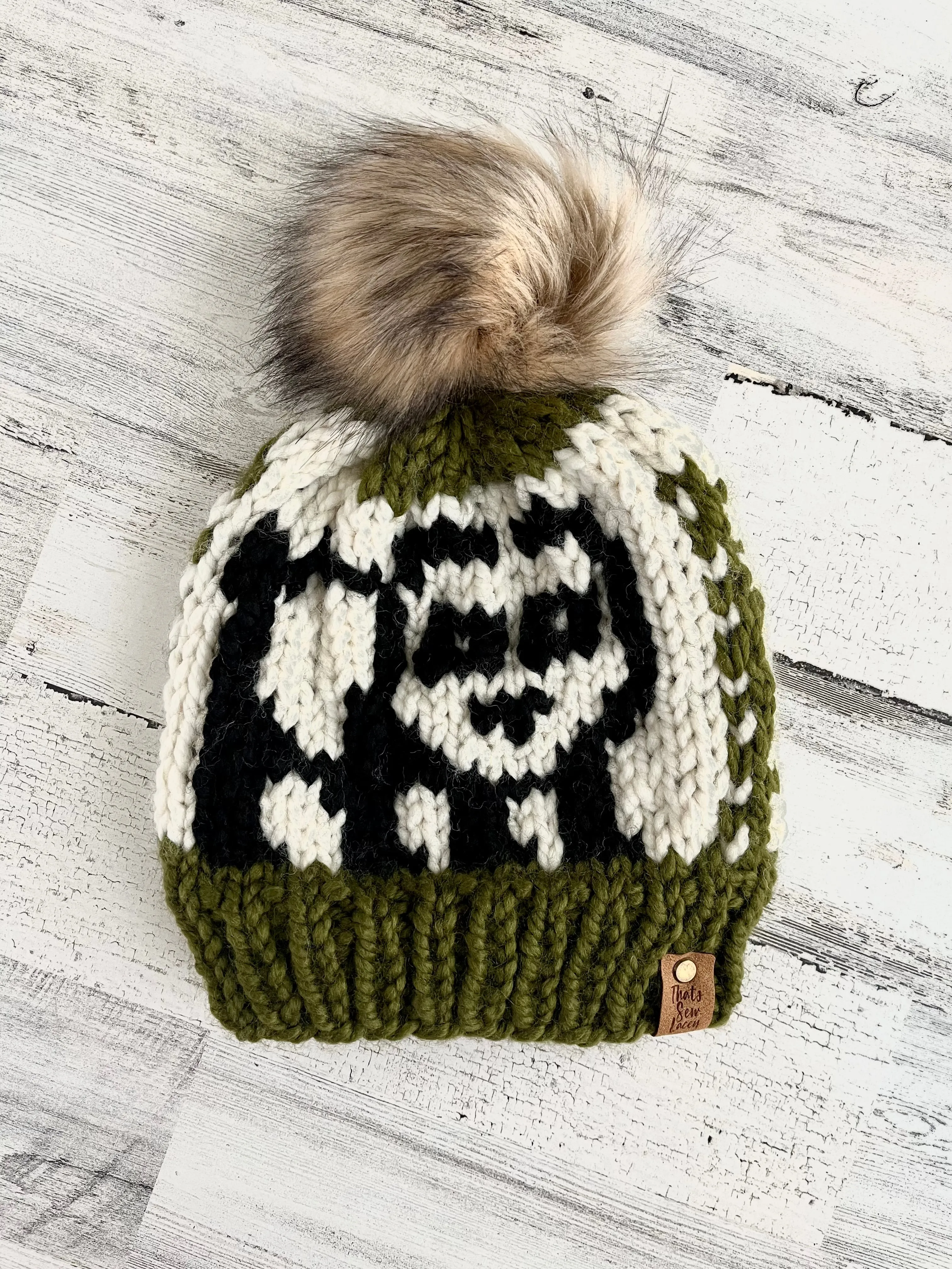 Hungry Panda Beanie with Faux Fur Pom