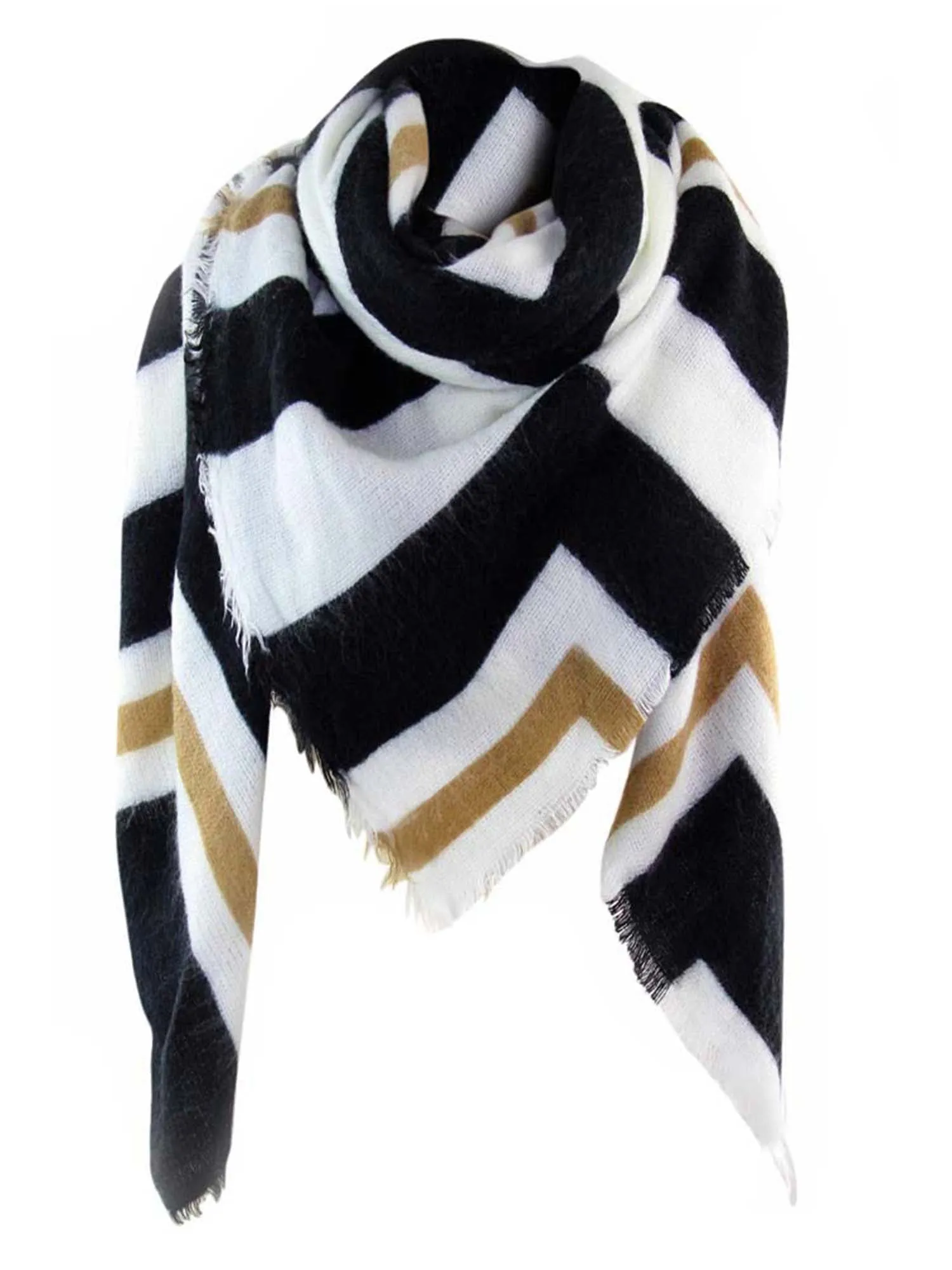 Ivory & Black Stripe Square Oversized Shawl Wrap