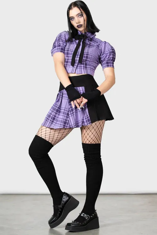 Killstar Cattie Pleated Skirt Purple Tartan Skater