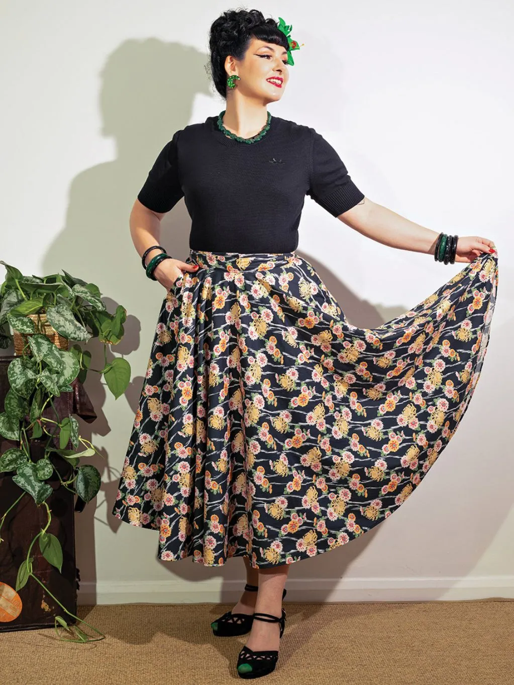 Kimono Print Adjustable 1950s Circle Skirt