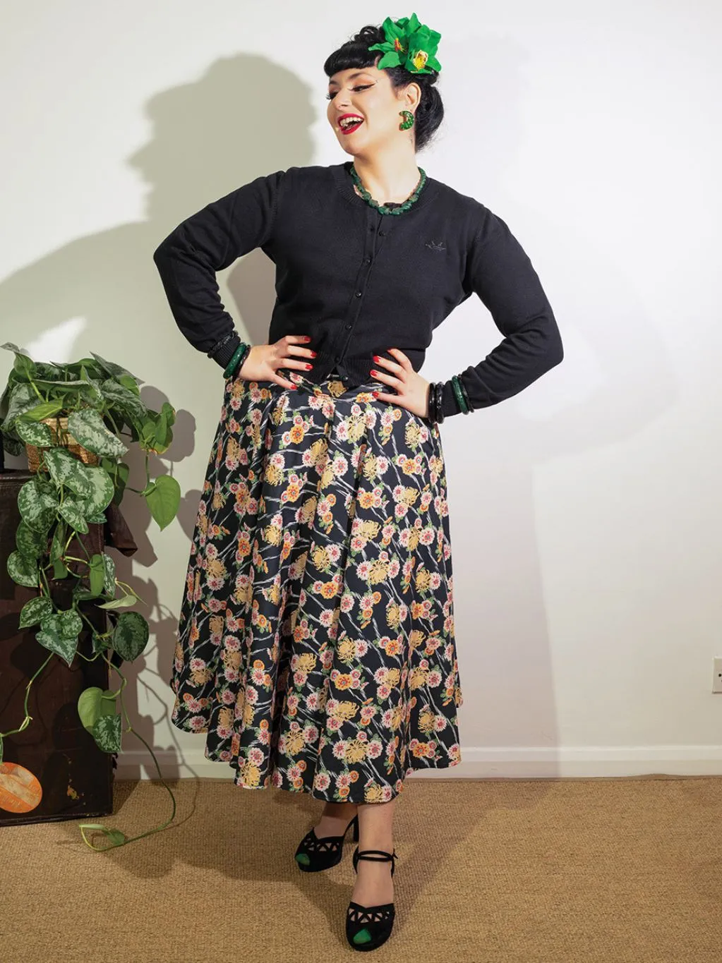 Kimono Print Adjustable 1950s Circle Skirt