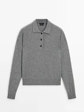 Knit cashmere sweater with polo collar