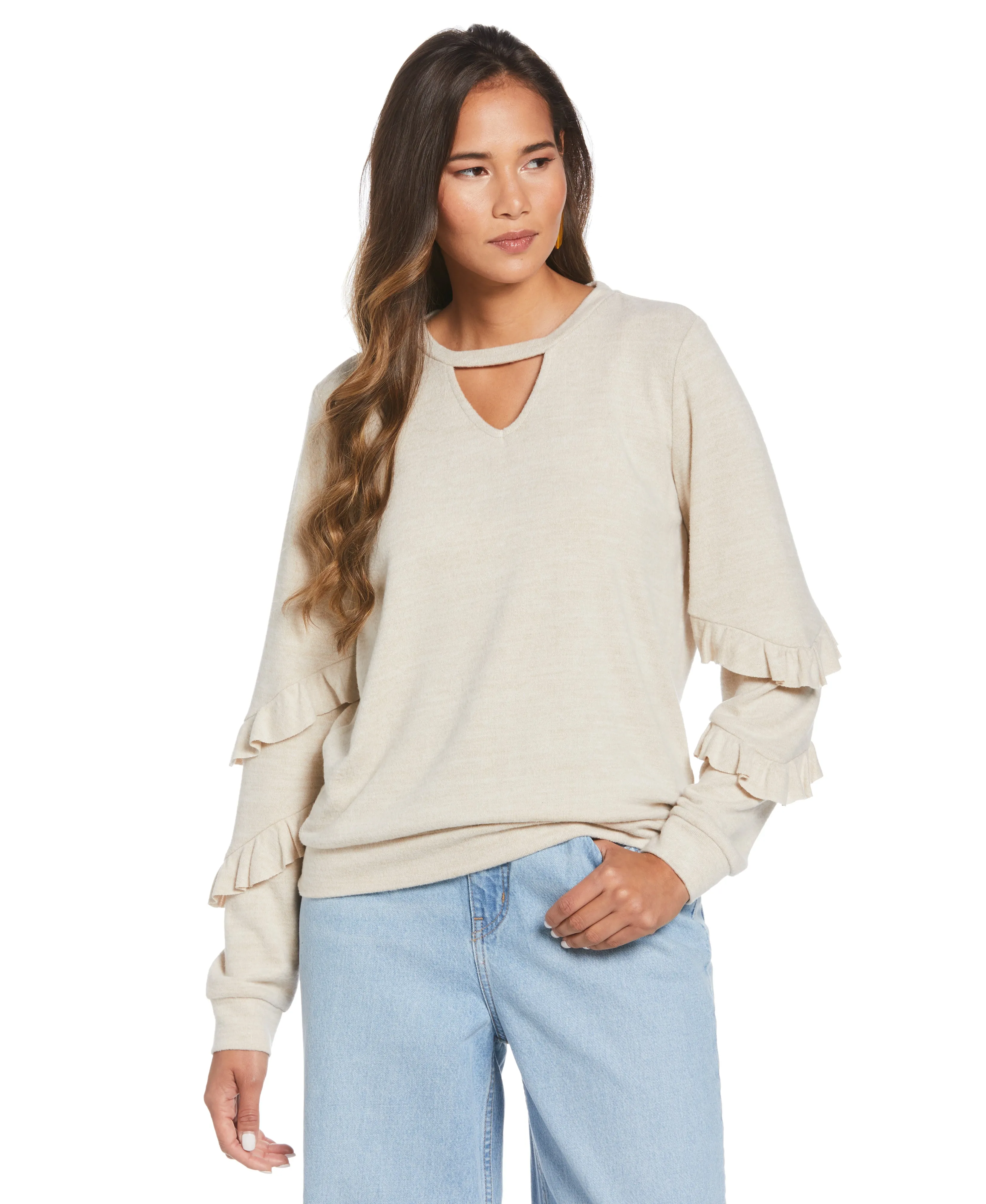 Knit Cutout Ruffle Sleeve Top