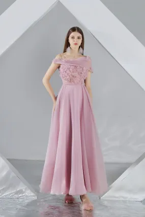 Lanney Pleated Flower Applique Organza Midi Dress