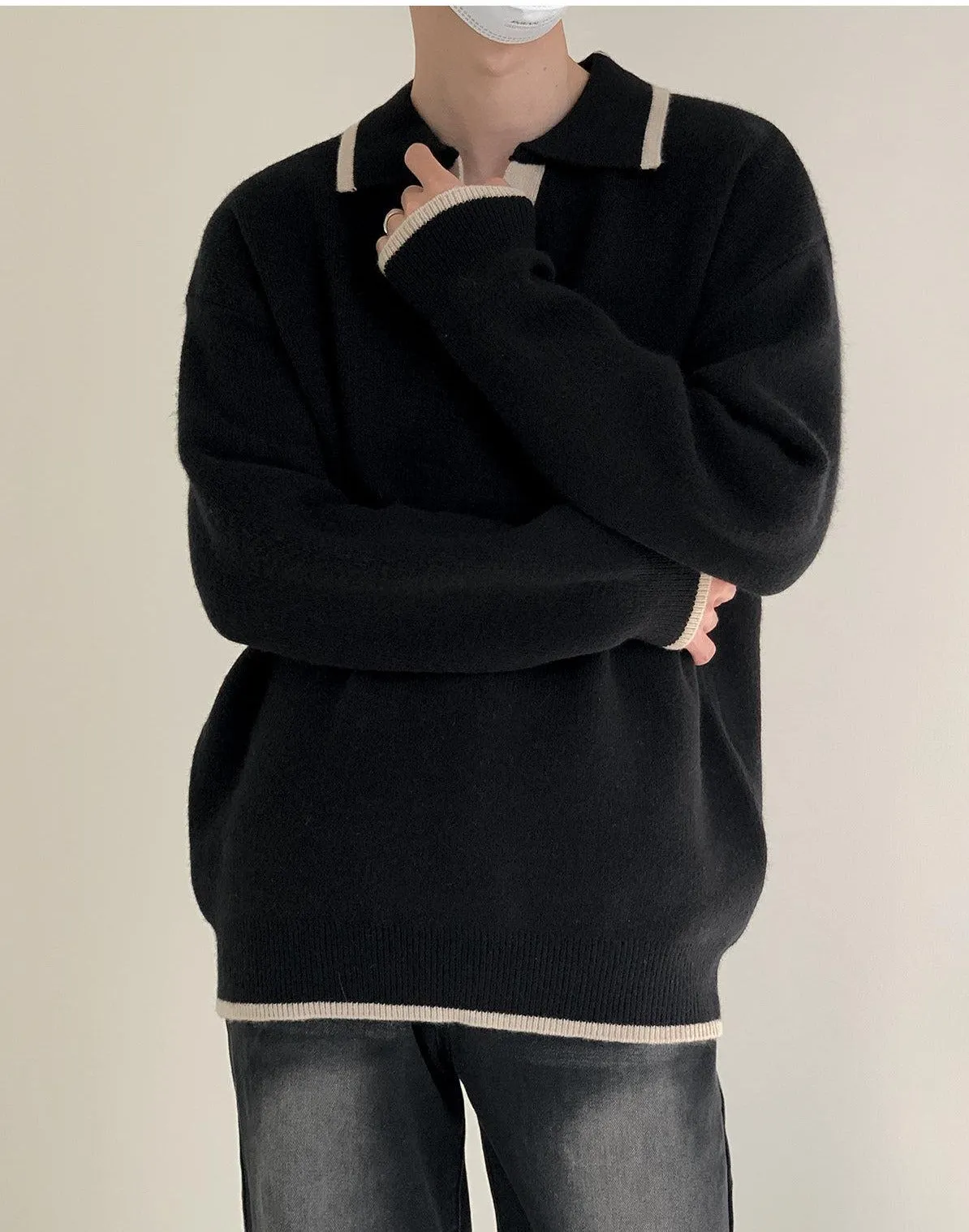 Lapel Collar Polo Sweater