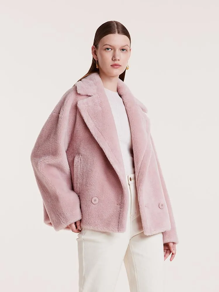 Lapel Double-Breasted Teddy Lamb Wool Short Coat