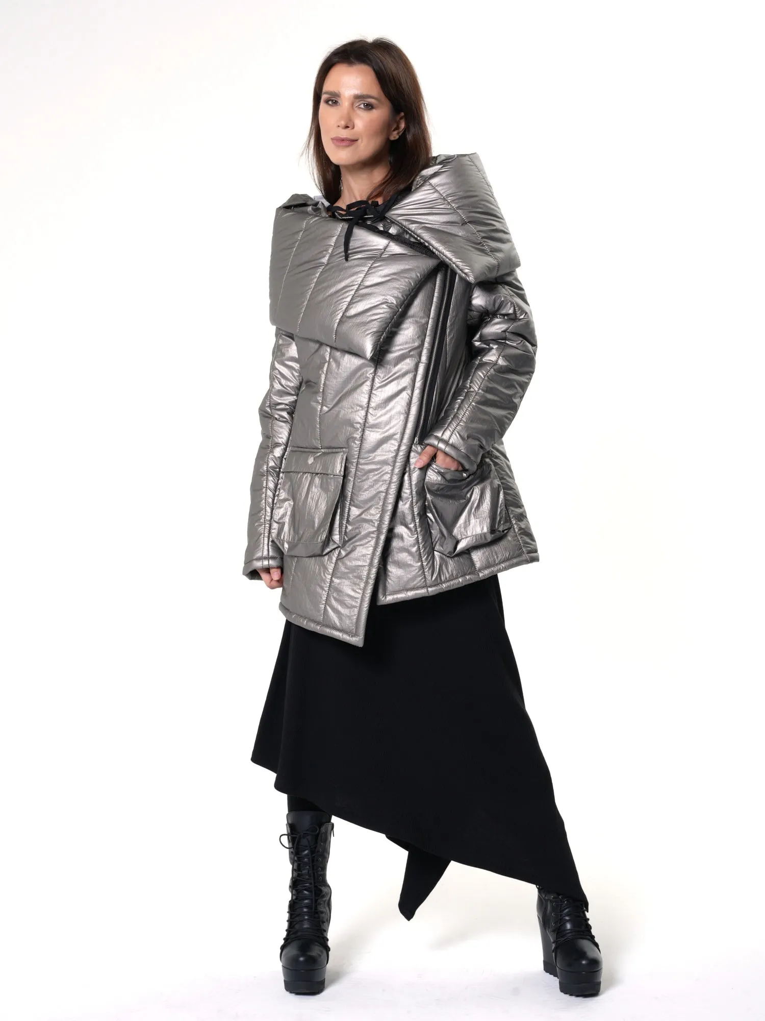 Large Collar Silver Puffer Jacket