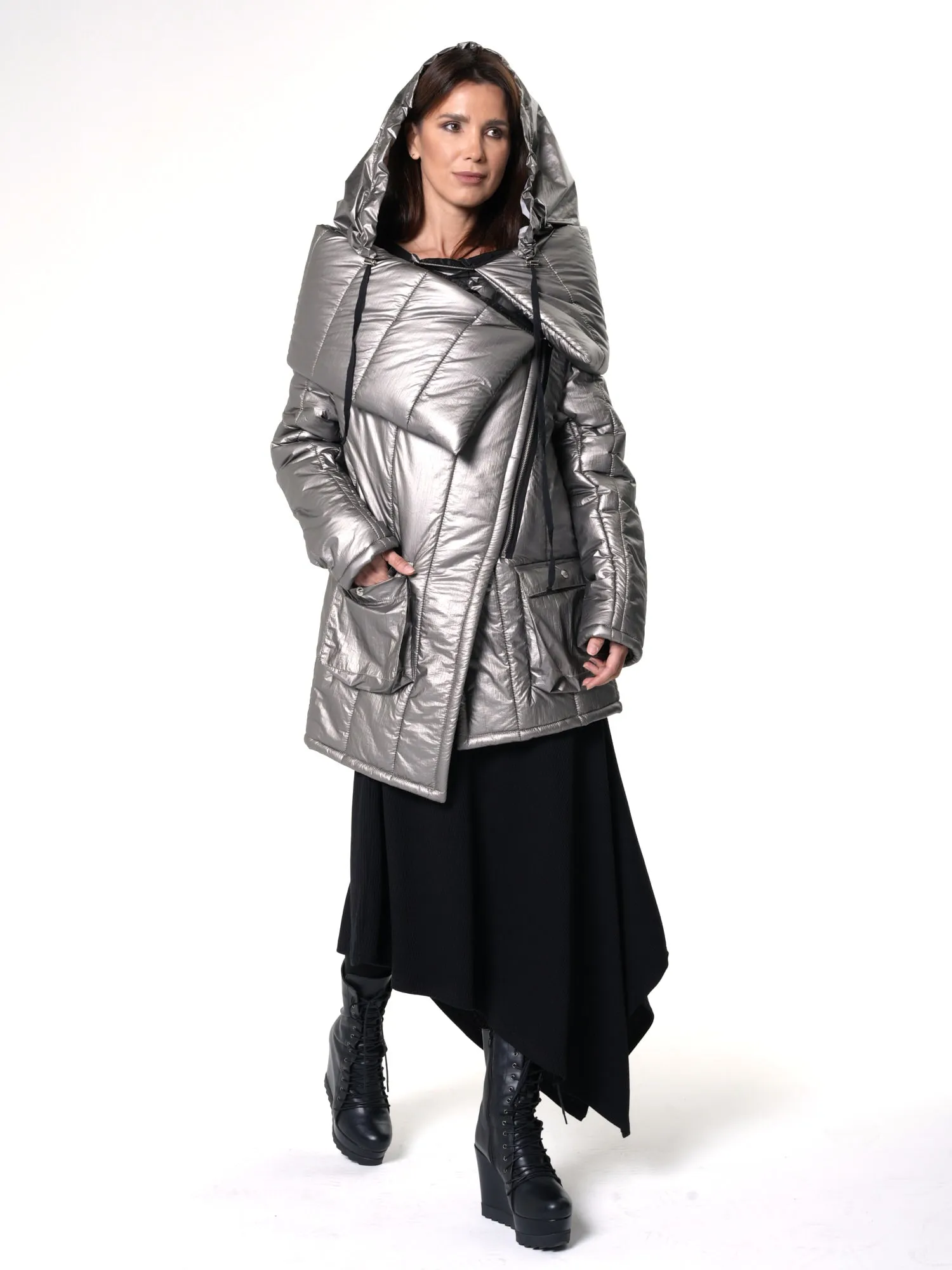 Large Collar Silver Puffer Jacket