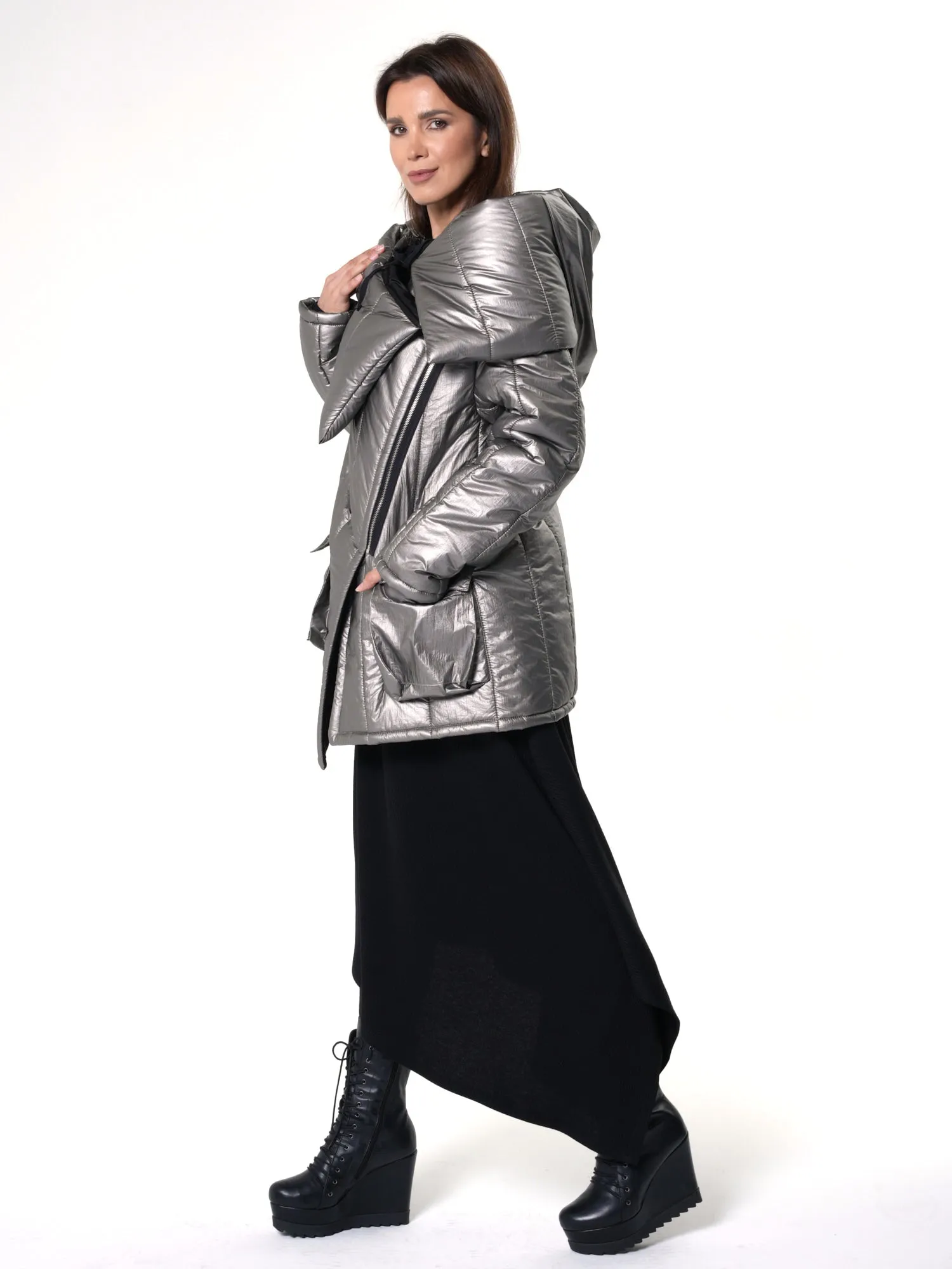 Large Collar Silver Puffer Jacket